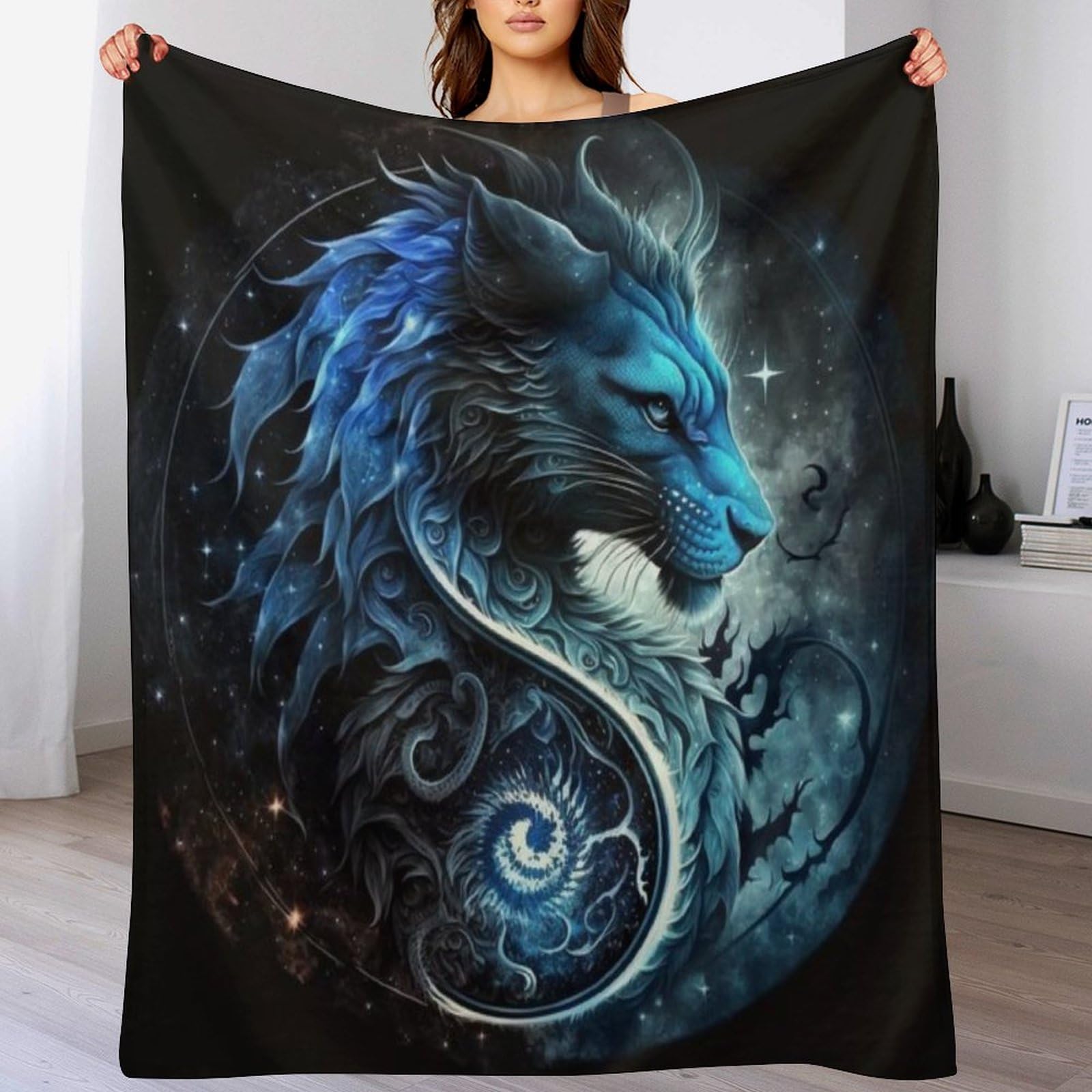 Couverture dragon lion pour lit et canapé lors des soirées d'hiver