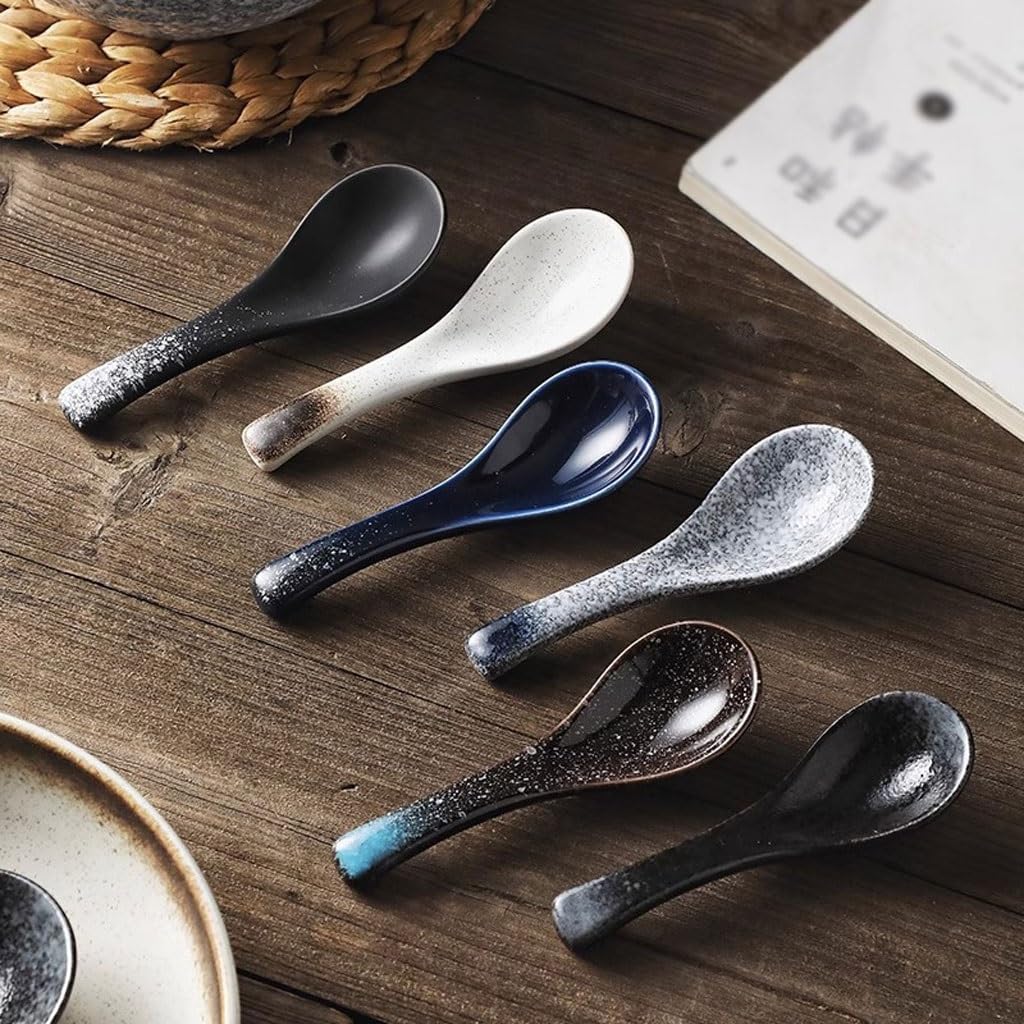 Spoons,soup spoons,Spoons for Cooking Kitchen Small Spoon Tableware Retro Spoon Long Handle Rice Spoon Ceramic Large Spoon Household Spoon Dinner Spoon Teaspoons(Blue)