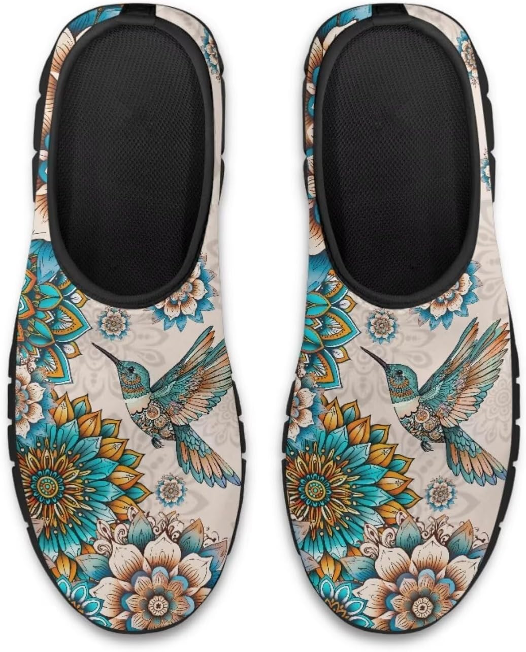 Hummingbirds Print Soft Loafers for Women Casual Trekking Mesh Shoes Non-Slip Walking Flat Shoes for All Seasons