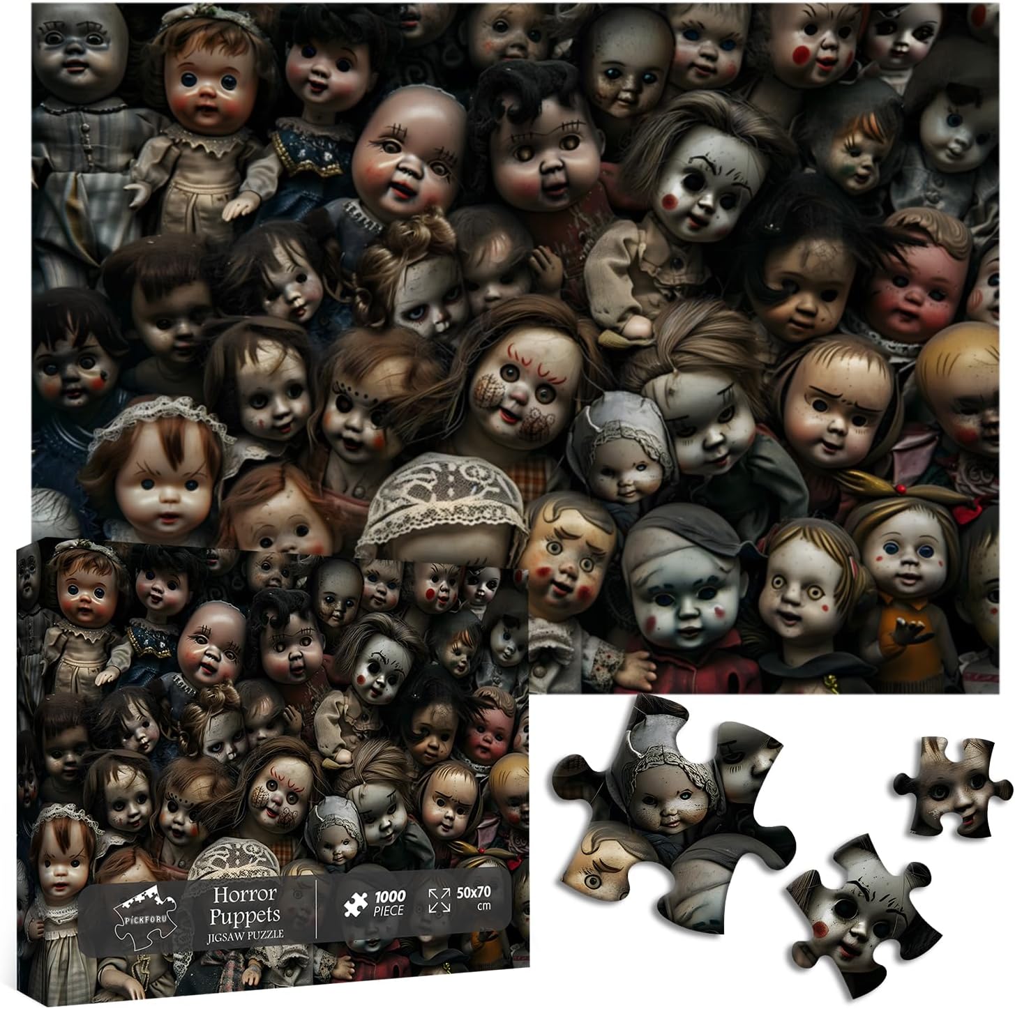 Horror Puzzles for Adults 1000 Pieces and up, PICKFORU Halloween Puzzle with Scary Puppets, Horror Figures Jigsaw Puzzle as Halloween Decor