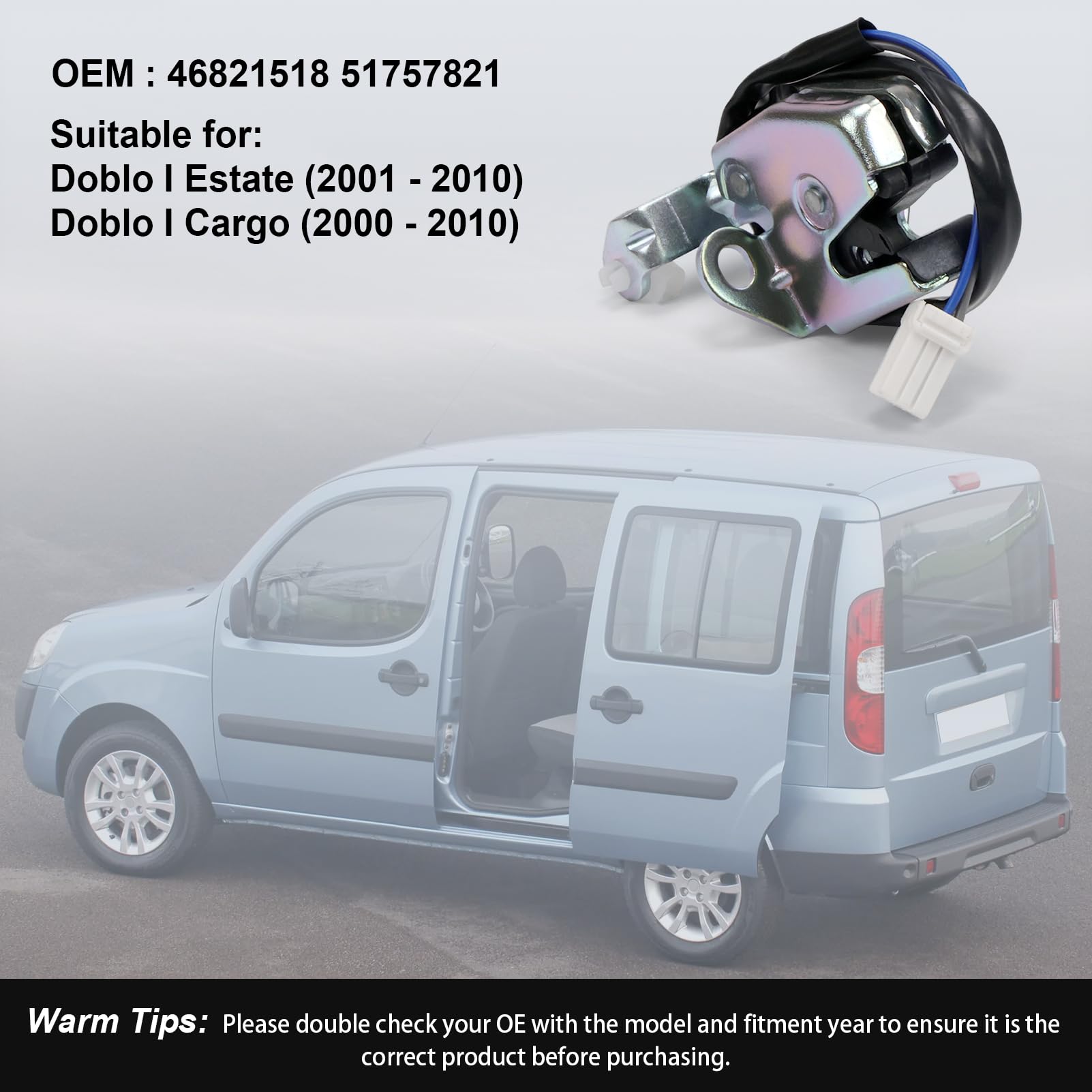 Attuatore per serratura posteriore sinistra compatibile con Doblo I (2001-2010) e Doblo I Cargo (2000-2010) (Codici: 46821518, 51757821)