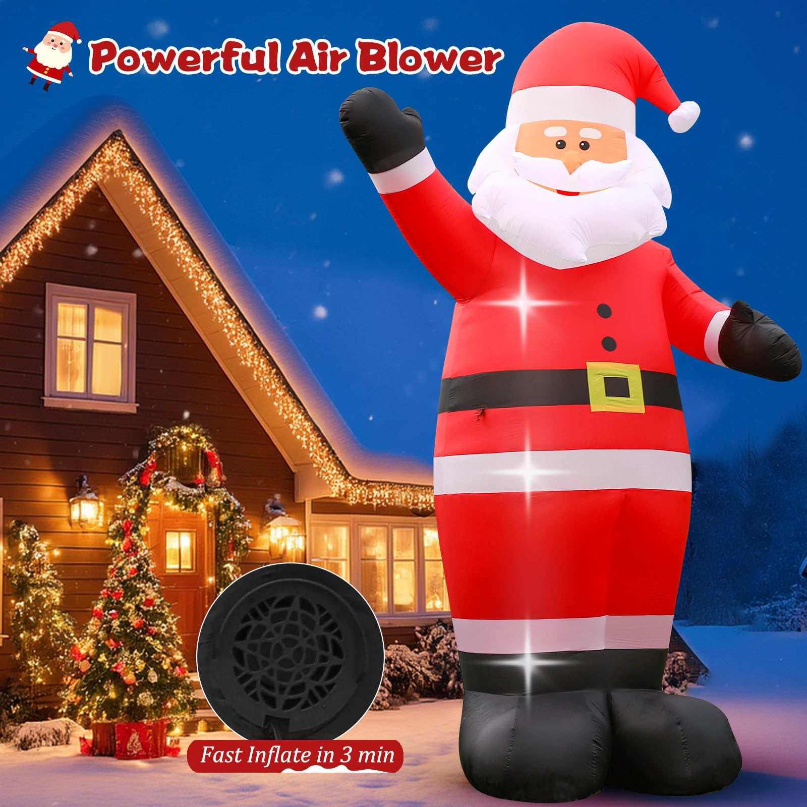 Aufblasbarer Weihnachtsmann 3.6 m mit LED Beleuchtung, riesige Weihnachtsdeko Außen, große Weihnachtsfigur mit Geschenkboxen, wetterfest & windstabil, Outdoor Weihnachtsbeleuchtung für Garten, Eingang