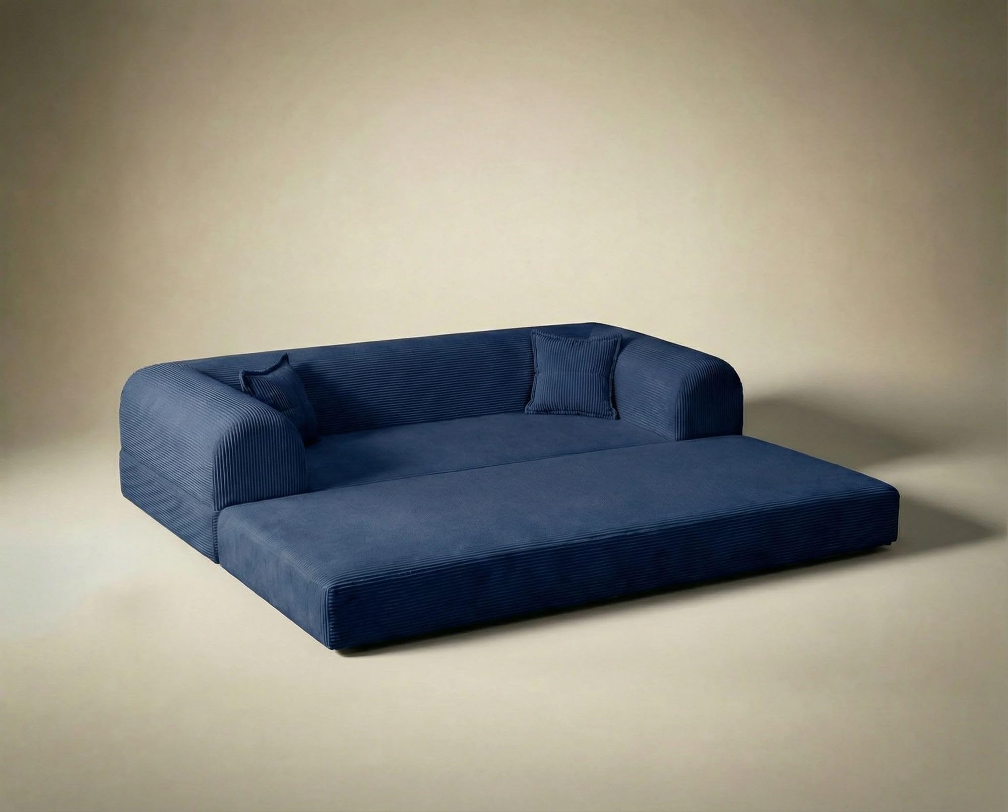 Sofá Cama de 3 plazas, Azul Marino, 190 cm, 100% Tejido de Felpa Acanalada, Funda extraíble, Apta para Mascotas, 2 Almohadas Incluidas