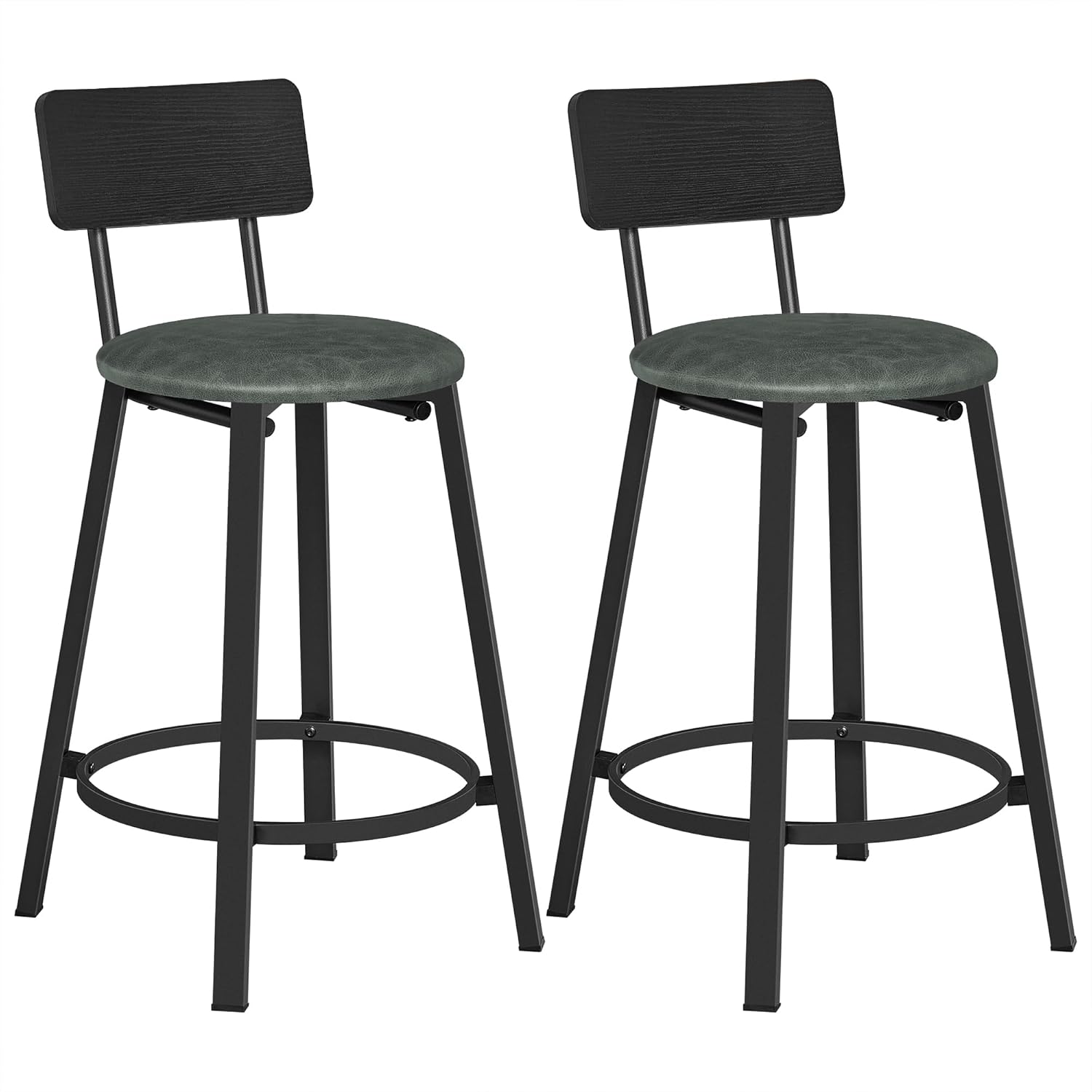 VASAGLE Bar Stools, Set of 2 PU Upholstered Breakfast