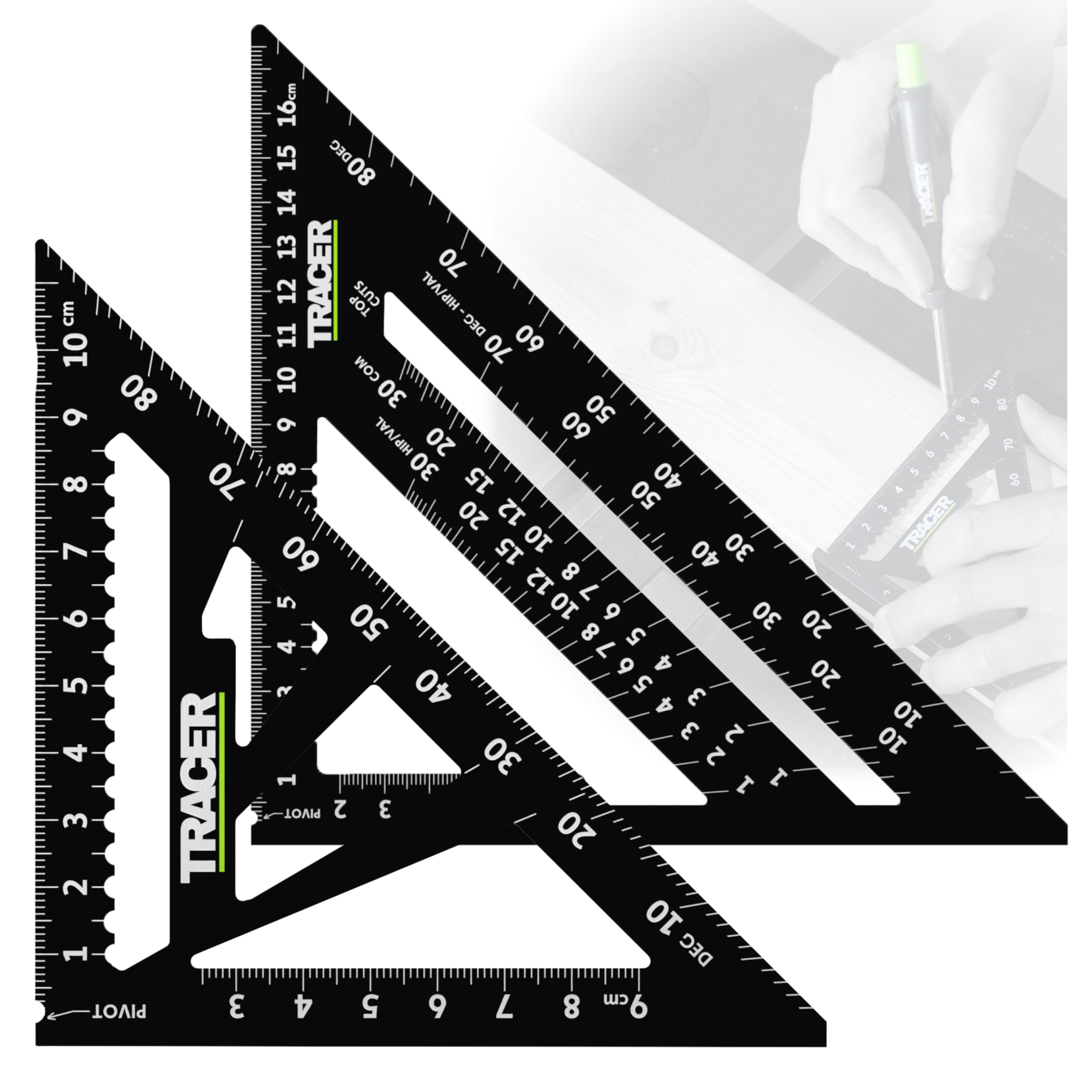 Tracer Speed Square Set 110mm (4.5") & 175mm (7") Aluminium Rafter Squares