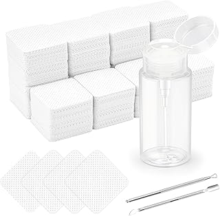 1080 + 3 Pcs Lint Free Nail Wipes Kit, Disposable Nail Polish Remover Pads Non-Woven Nails Eyelash Extensions Wipes, Nail Polish Remover Wipes with 200 ML Bottle, 2 Pcs Cuticle Pusher (White)