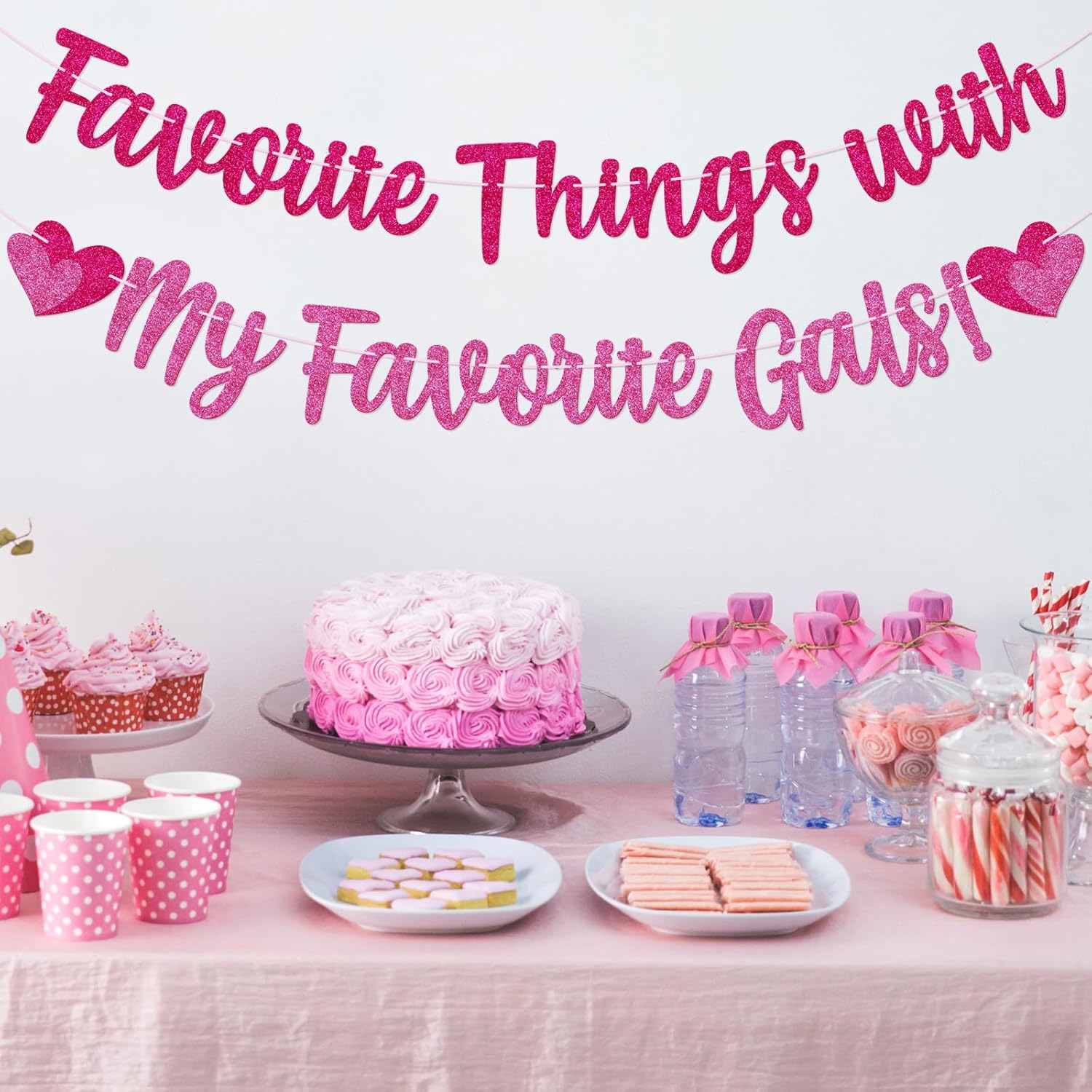 Galentine's Day Banner - Favorite Things Party Decor - Galentines Girls Night Party Decorations - Valentine's Day Party Sign - Pink Glitter