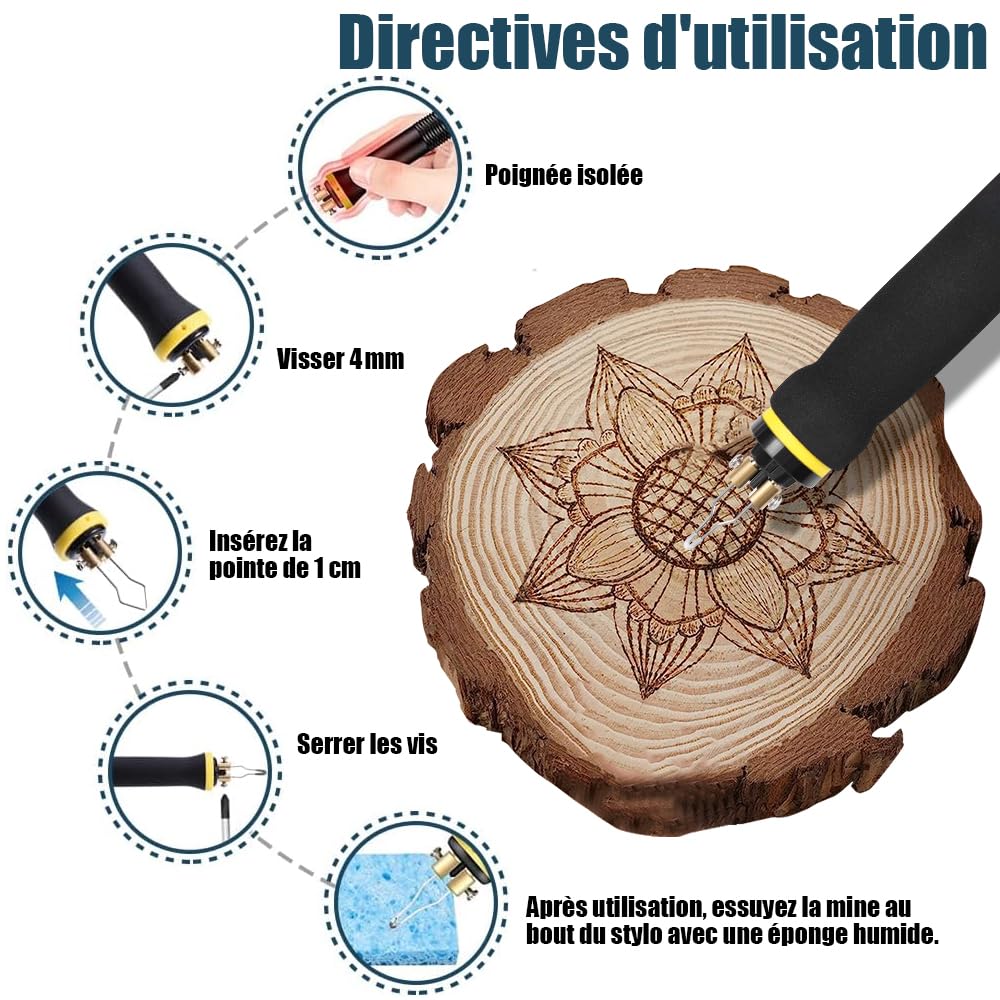 XIIW Kit de Pyrograveur sur Bois Professionnel 100W avec 2 Stylo 23 Pointes | Température Réglable 0-750°C | Graveur Bois avec LCD Stylo à Pirogravure Fer à Souder pour Adulte, Cuir, Lettre