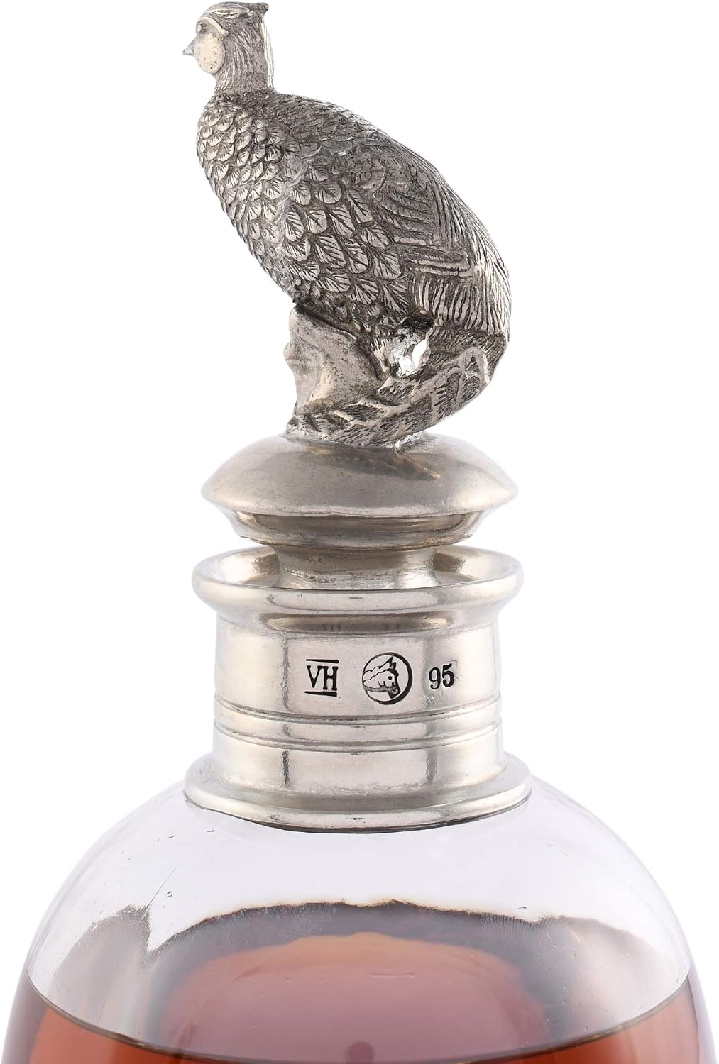 Vagabond House Pewter Pheasant Whiskey Liquor Decanters for Alcohol, Rum, Bourbon, Scotch, Wine Decanter Hand Blown Italian Glass Perfect for Wedding and Housewarming Gifts 12 inch Tall 750 ml