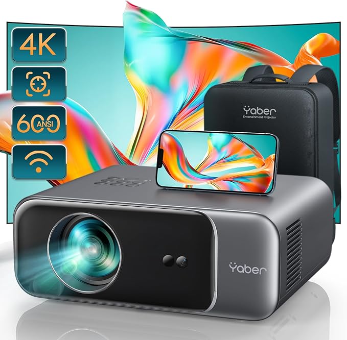 [Auto Focus/4K Support] Projector with WiFi 6 and Bluetooth 5.2, YABER Pro V9 Native 1080P Outdoor Movie Projector, Auto 6D Keystone & 50% Zoom, Home Theater Projector for Phone/TV Stick/PC