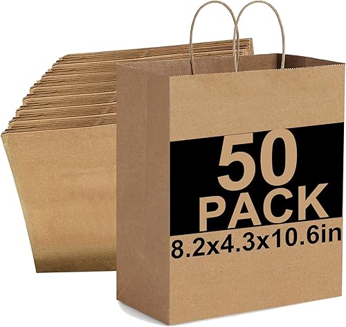 KTKDE 50 bolsas de papel de 8.2 x 4.3 x 10.6 pulgadas, bolsas de fiesta, bolsas de compras, bolsas de venta al por menor, bolsas de mercancía,