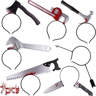 7 Pcs Halloween Horror Hair Bands Zombie Headbands Cleaver Axe Scissor Hammer Pattern Headbands for Halloween Carnival Masquerade, 7 Style
