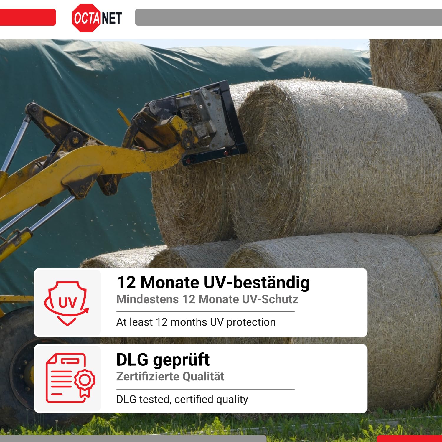 DLG geprüftes OCTAnet Wickelnetz comfort für Rundballen | 1,30 x 3000 m | UV-beständig und reißfest | Brennholznetz | Rundballennetz | Heunetz | Pressennetz