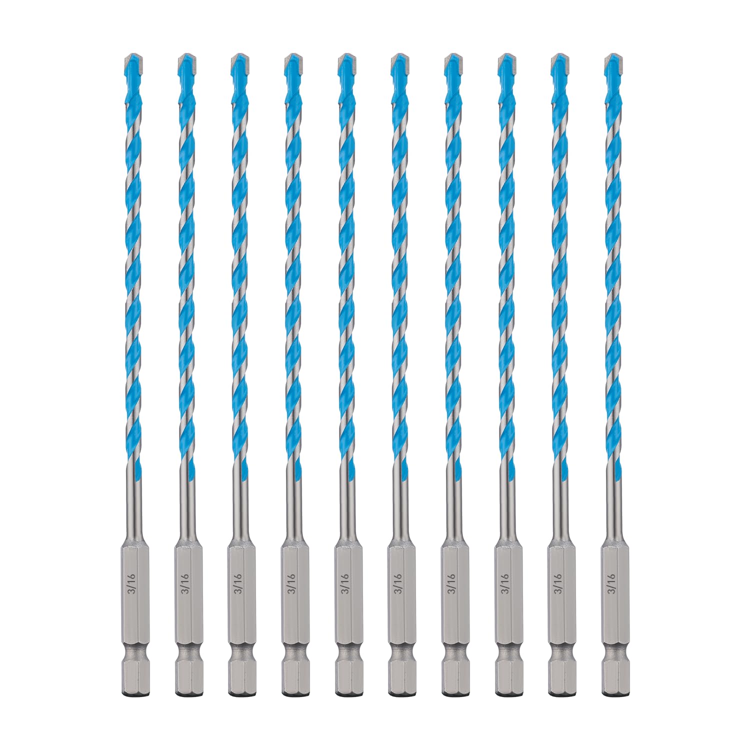 toolant 3/16 Concrete Drill Bit Set and Masonry Drill Bit Set, Shockproof Hex Shank Hammer Drill Bit Set for Glass/Brick/Plastic/Cement/Tile, Industrial Strength Carbide Drill Bit Tip 1/4 Box of 10