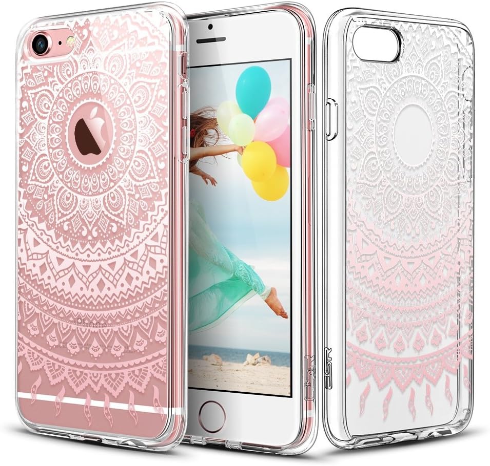ESR Case Compatible for iPhone 6/6s, iPhone 6/6s Case Hybrid, Shock Absorbing, TPU Bumper, Scratch Resistant, Hard Back Cover Clear with Design Protective Cover for iPhone, Pink Manjusaka