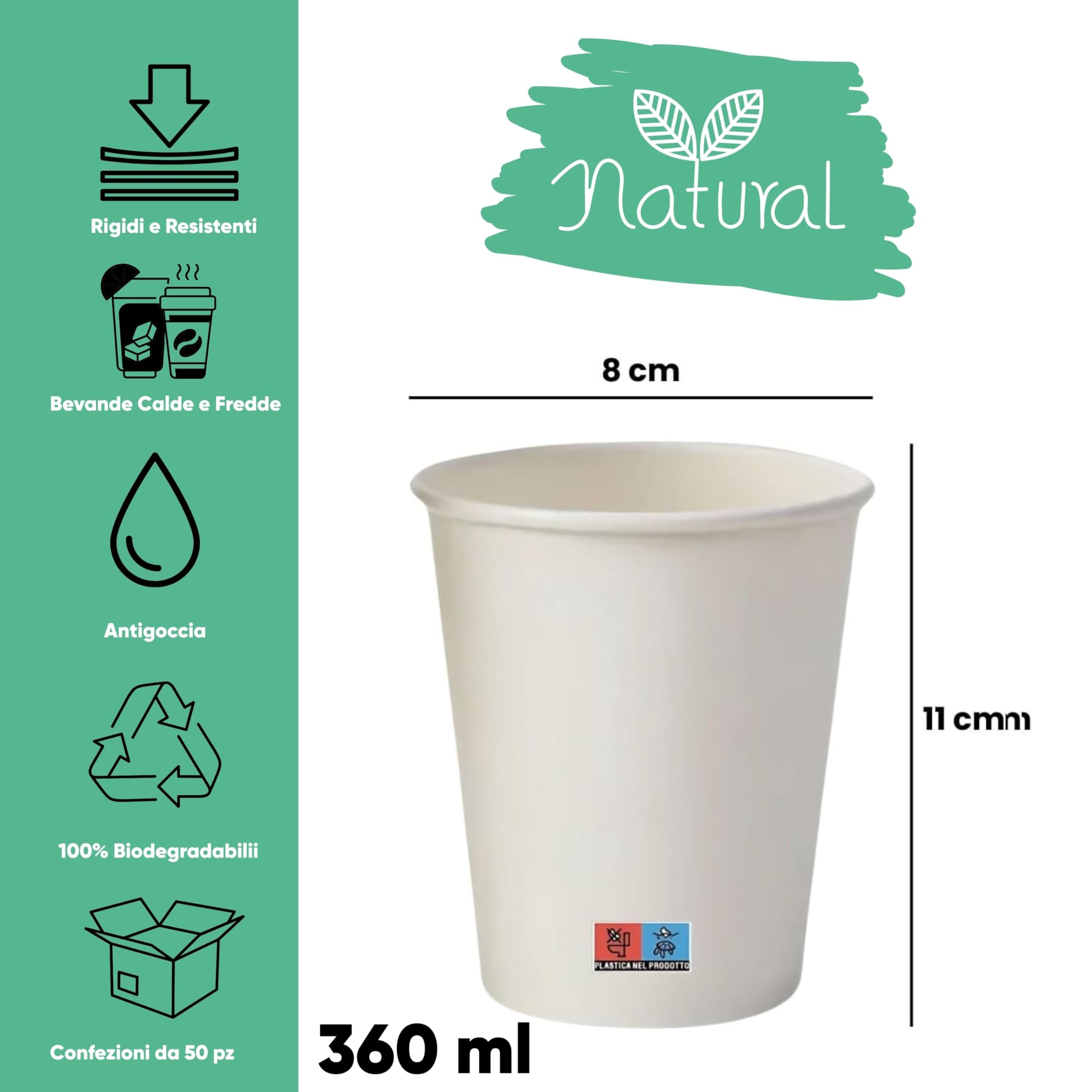 500 Bicchieri di Carta con Coperchio di Plastica da 360ml - Per Caffè Lungo, Espresso, Ginseng, Acqua o Cocktail - Adatti all'Uso Domestico, e Attività, Bianchi