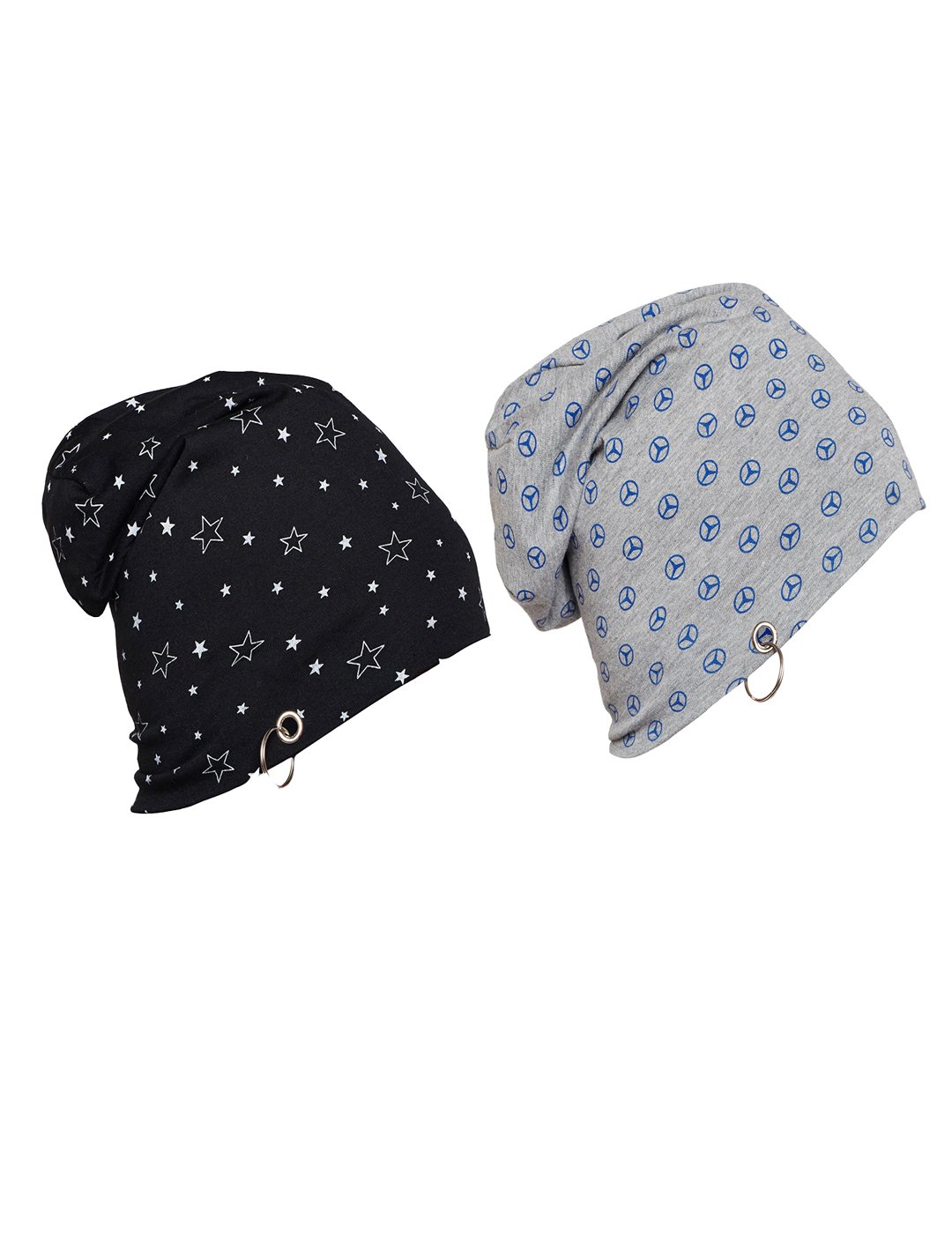 Mack Jonney Multicolor Cotton Blended Free Size Beanie Cap for Men(Pack of 2)-Ring_Cap_PRT-NO.1-BLK_PRT-NO.4-MLG_02