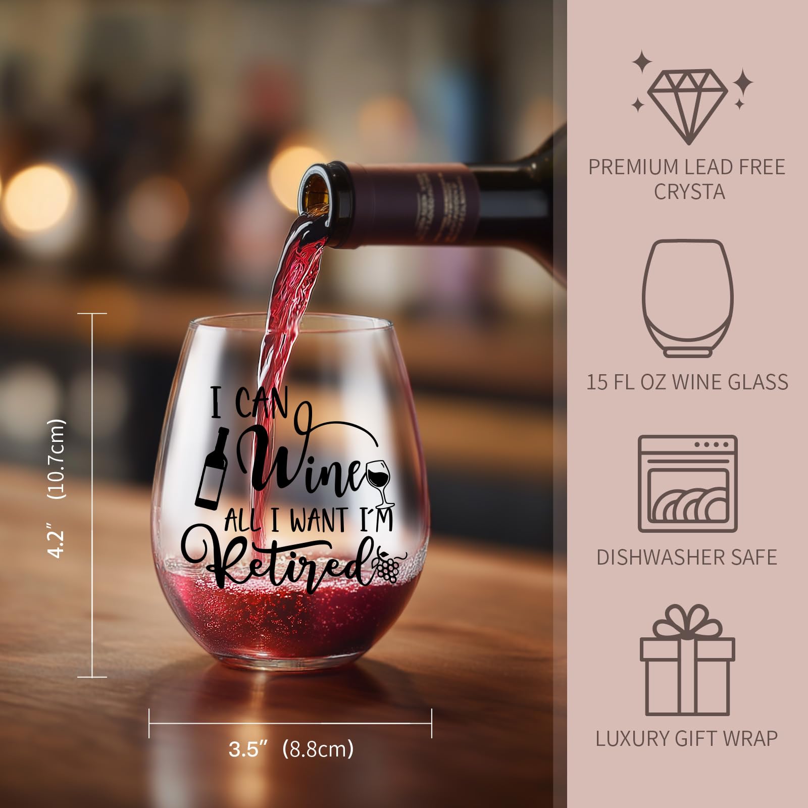 Copa de vino de regalo de jubilación para mujer, regalos humorísticos para mamá jubilada, tía, amiga, compañeros de trabajo, marido y padre, regalo ideal para los amantes del vino, copa de vino sin