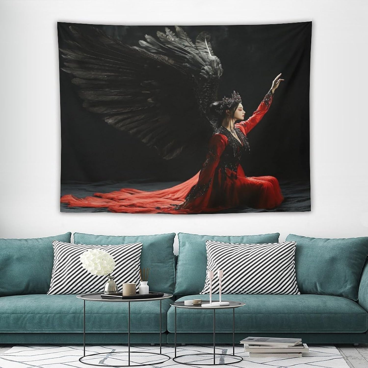 Black Angel Tapestry Wall Art Posters Decor Wall Hanging Tapestries for Bedroom Living Room Dorm