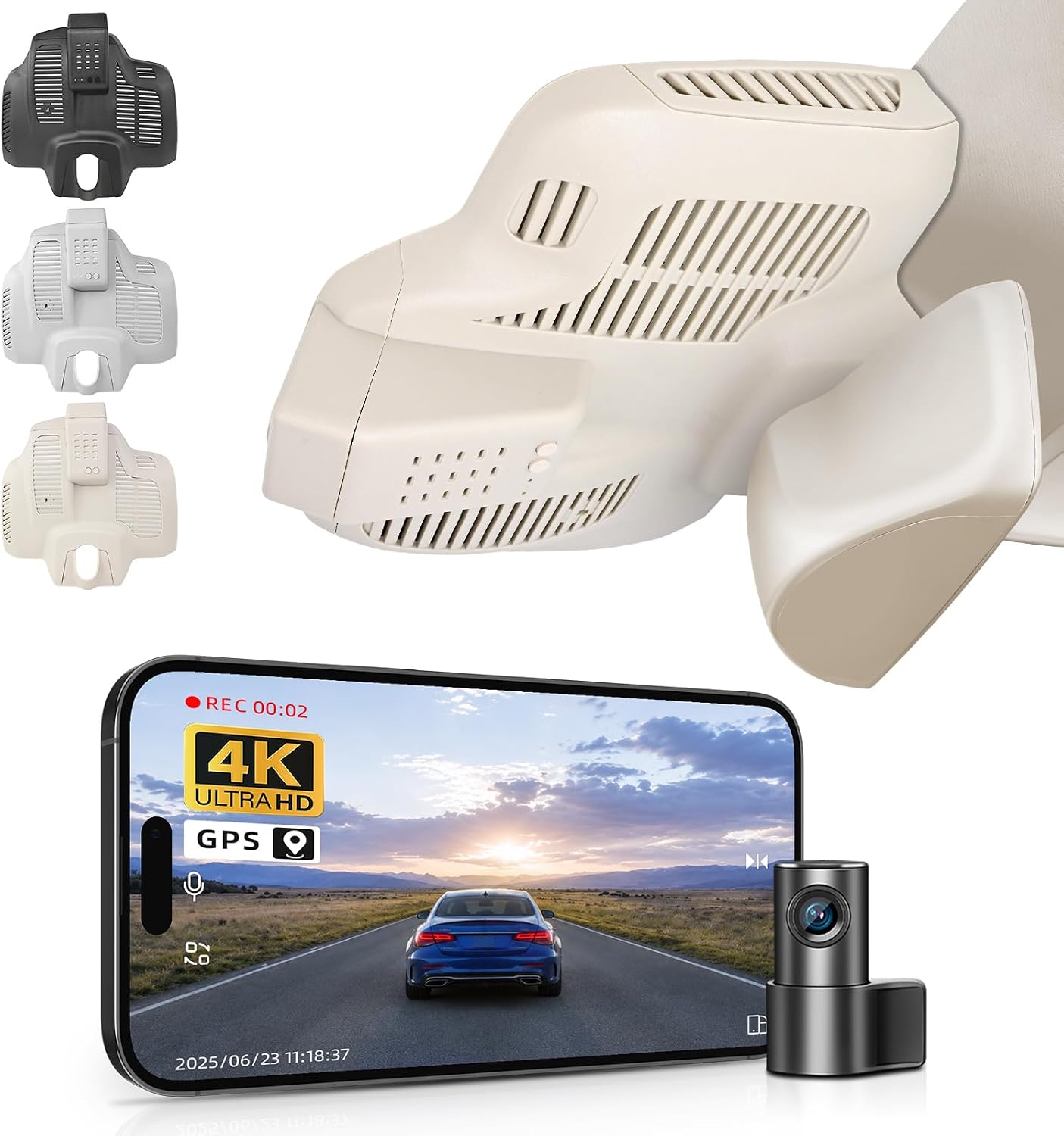 mangoal Front 4K and Rear 1080p Dash Cam for Mercedes-Benz E-Class W213 Gen5 E-Class 2017-2023 & E53 E63 AMG 2018-2024(Model C Beige), OEM Look, WiFi & APP, Loop Recording, G-Sensor, GPS, 128GB Card