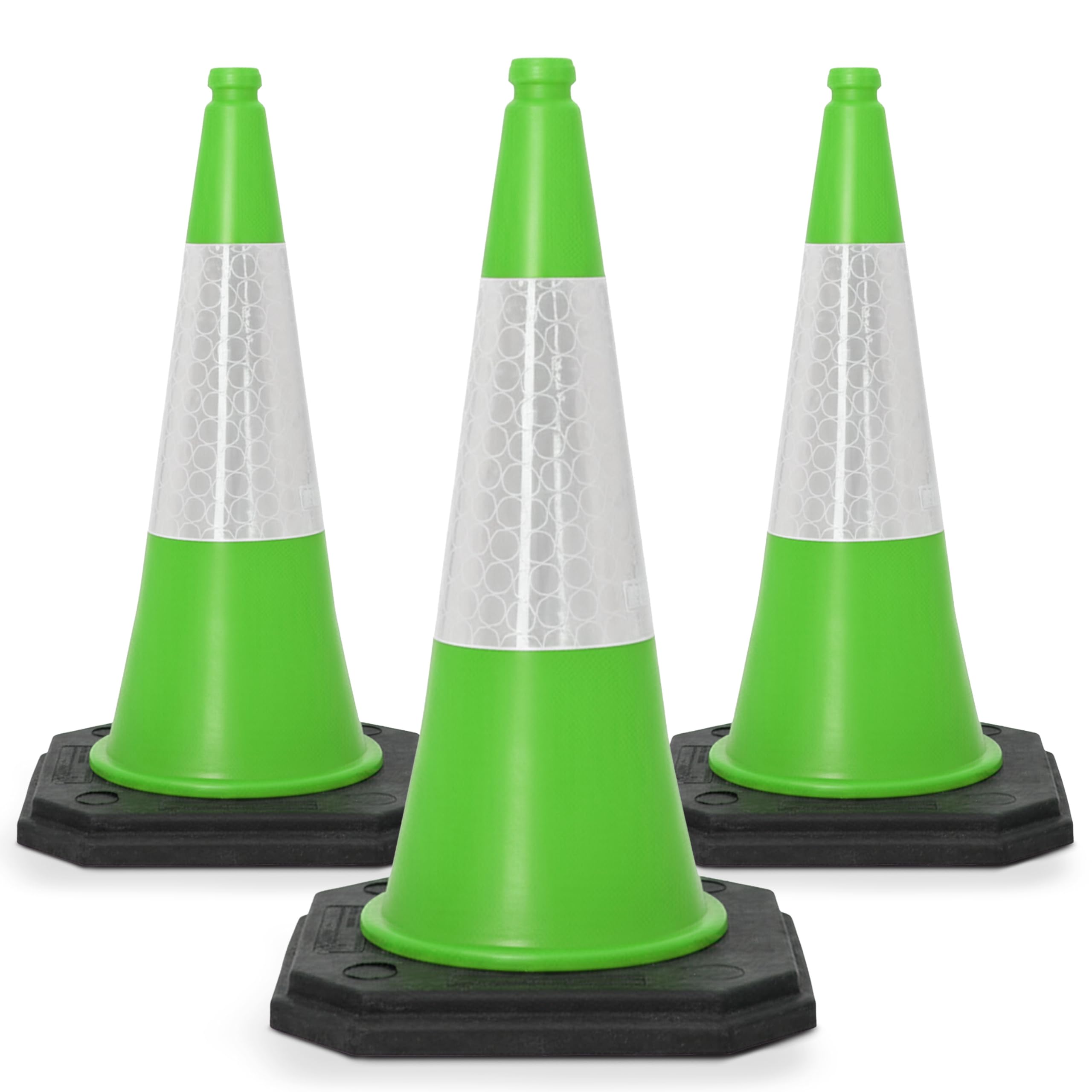Street Solutions UK Green Traffic Cones 750mm Pack of 3 - Heavy Duty Road Cones Large, Wind Resistant High Reflectivity No Parking Cones