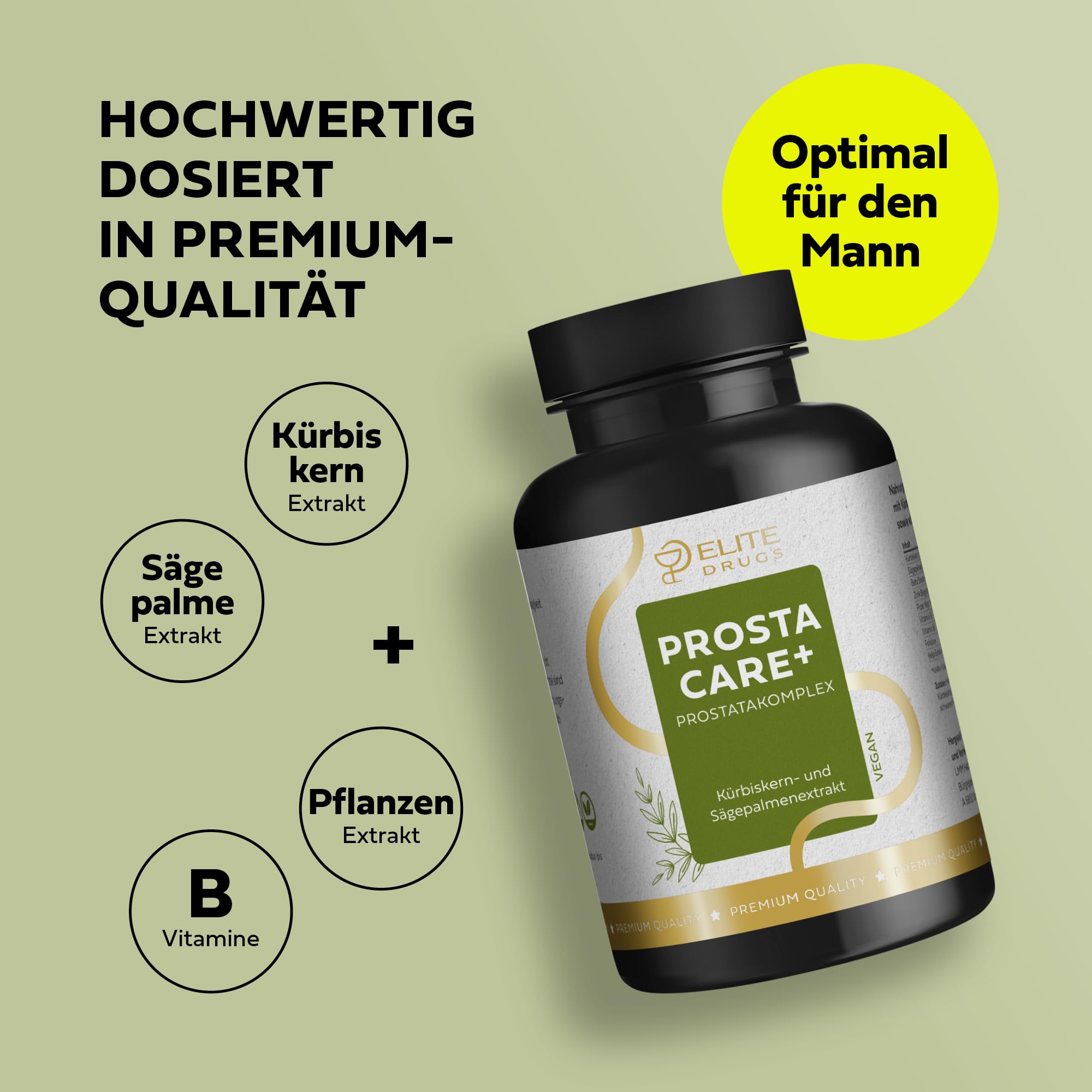 Prosta Care Plus - Prostata Komplex Kapseln 120 Vegan Hochdosiert - Sägepalmenextrakt, Kürbiskern, Beta-Sitosterol mit Zink, Vitamin B & Folsäure - Männer ab 40 - Laborgeprüft - 2 Monatsvorrat