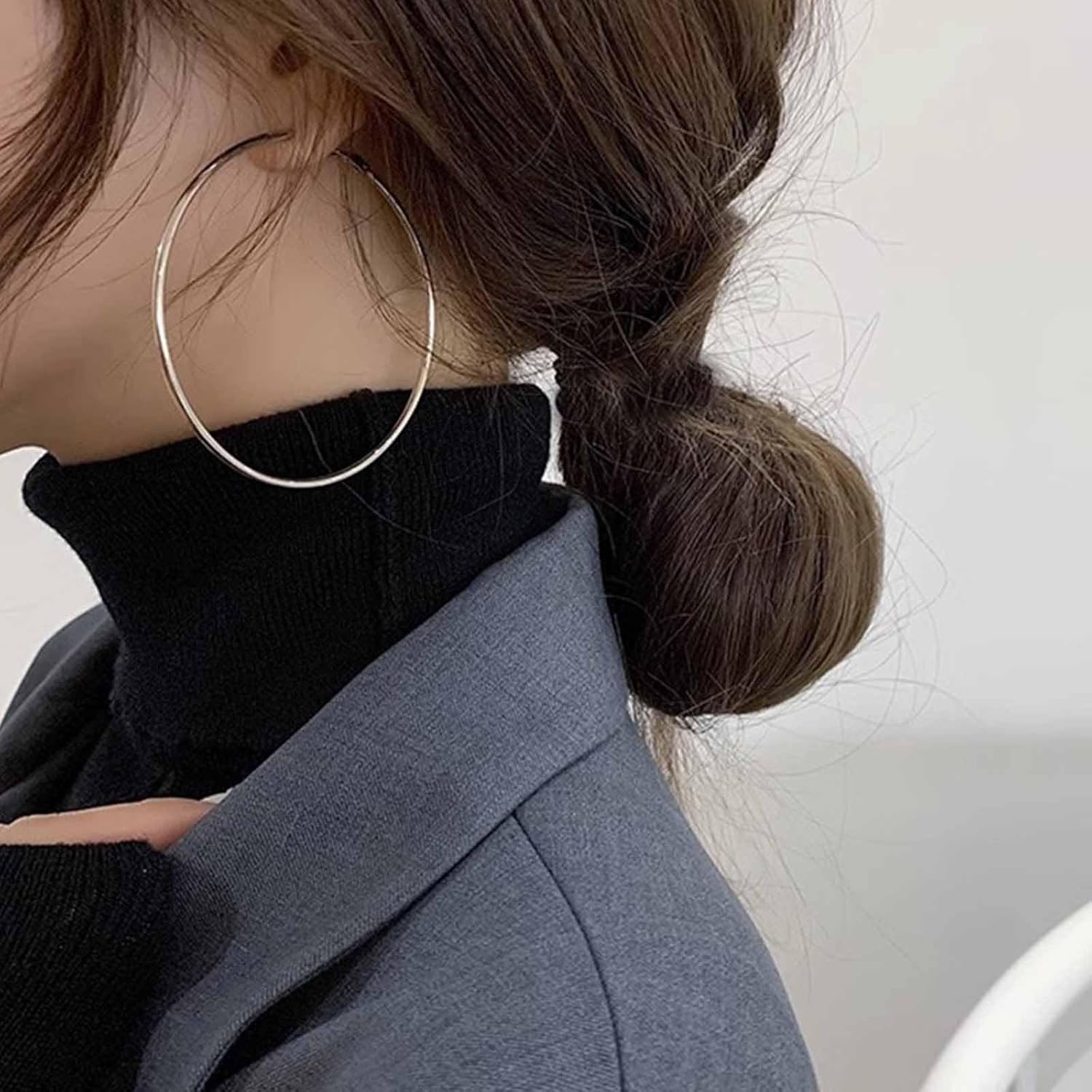 Bohemian Big Circle Earrings Silver Geometric Hoop Earrings Large Hollow Circle Earrings Minimalist Circle Hoop Earrings Jewelry for Women - Image 2