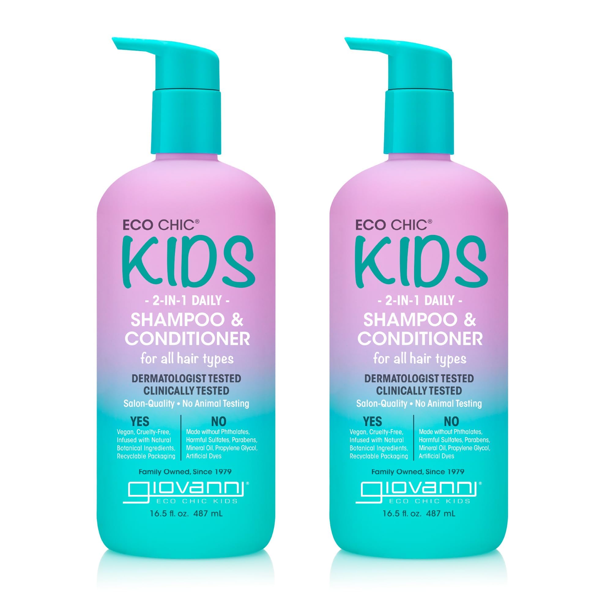 GIOVANNI Eco Chic Kids 2-In-1 Shampoo & Conditioner, 6.5 fl oz (Pack of 2)