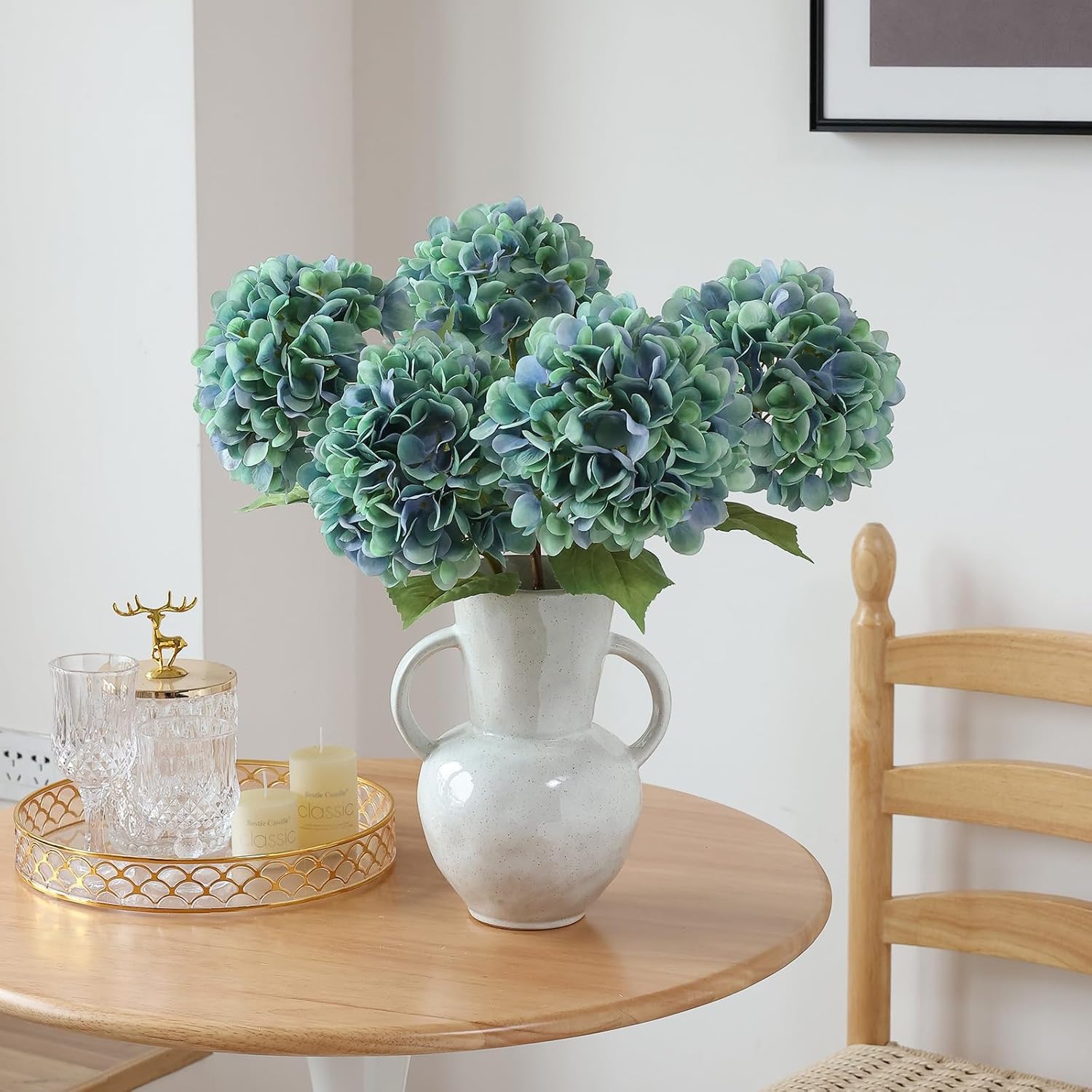 mizii 4Pcs Blue Artificial Hydrangea Flowers Large Fake Silk Hydrangea Flower with Leaves Stems Realistic Faux Hydrangeas Decorations for Wedding Table Centerpieces Vase Home Decor (Sky Blue) - Image 6