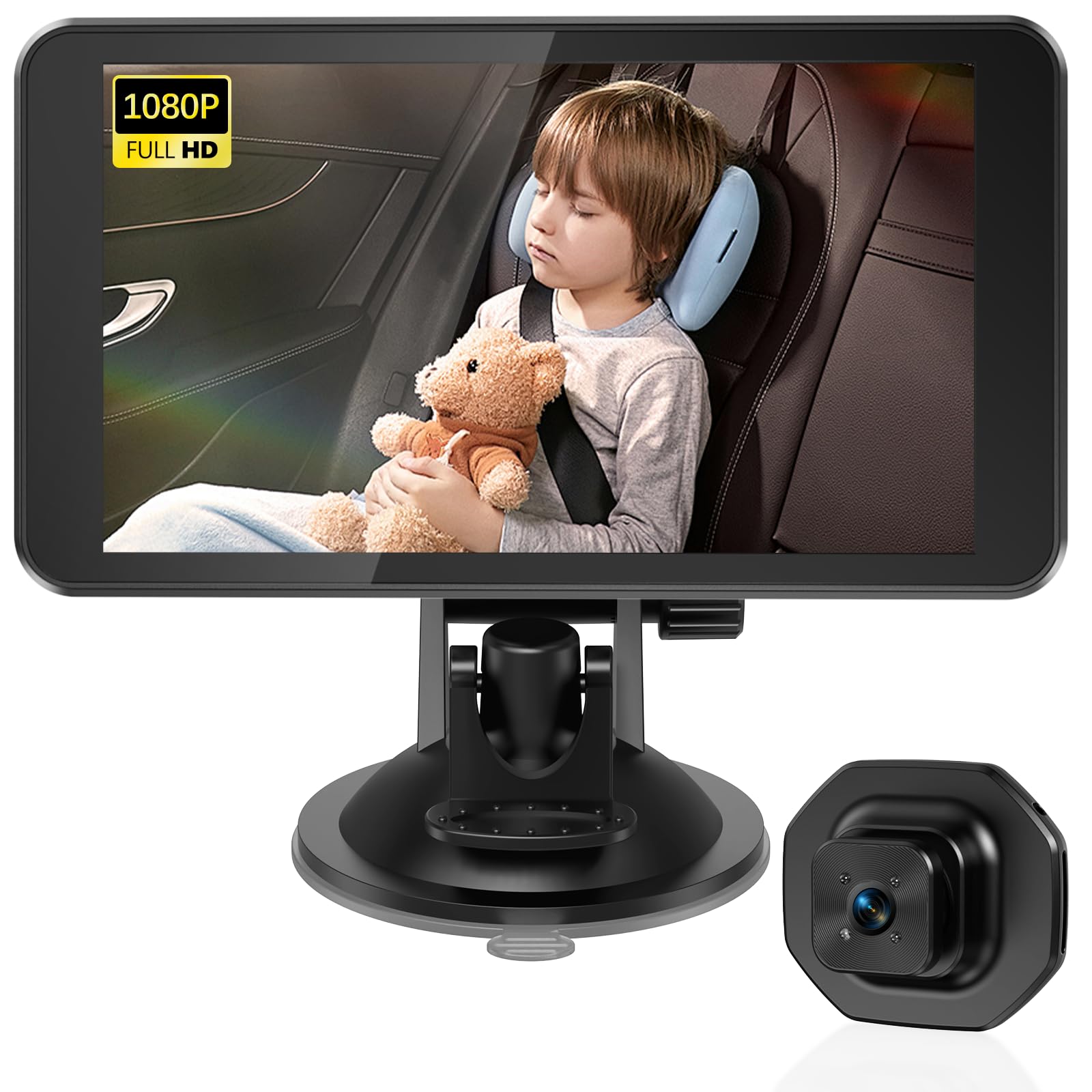 Caméra de Voiture pour Bébé, 5" 1080P Bébé Voiture Retroviseur Moniteur avec Vision Nocturne, 170° Large Vision, Installation Facile, pour Les Fants, Les Enfants(Supporte 1 Caméra)