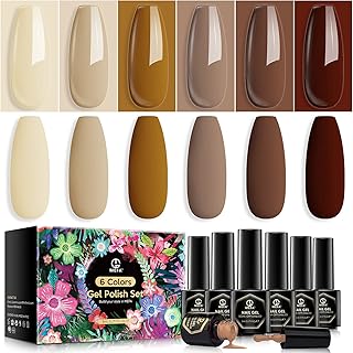MEFA Gel Nail Polish Set Brown, 6 Colors Chocolate Coffee Khaki Beige Nature Earth Tone Collection Long Lasting Soak Off N...