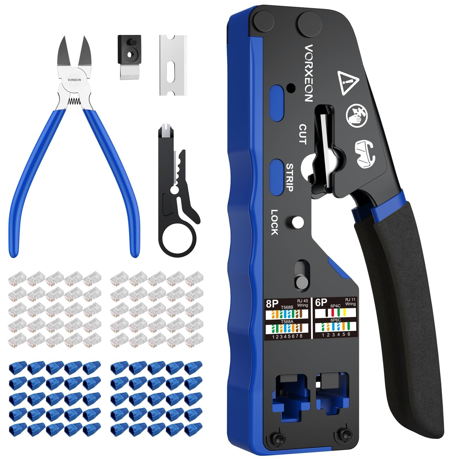 Pince RJ45 a Sertir Connecteurs RJ45 Cat6 Network d’installation Kits pour RJ45 Cat6 Cat5 Cat5e Pass-Thru 8p 6p Câble Réseau Embout rj45