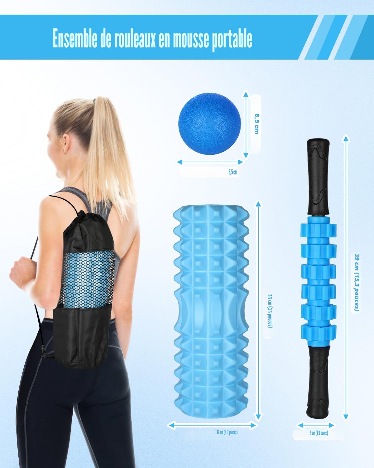 Tapis De Yoga TPE 2 En 1 Avec Rouleau De Massage – AEX – Grand – Noir