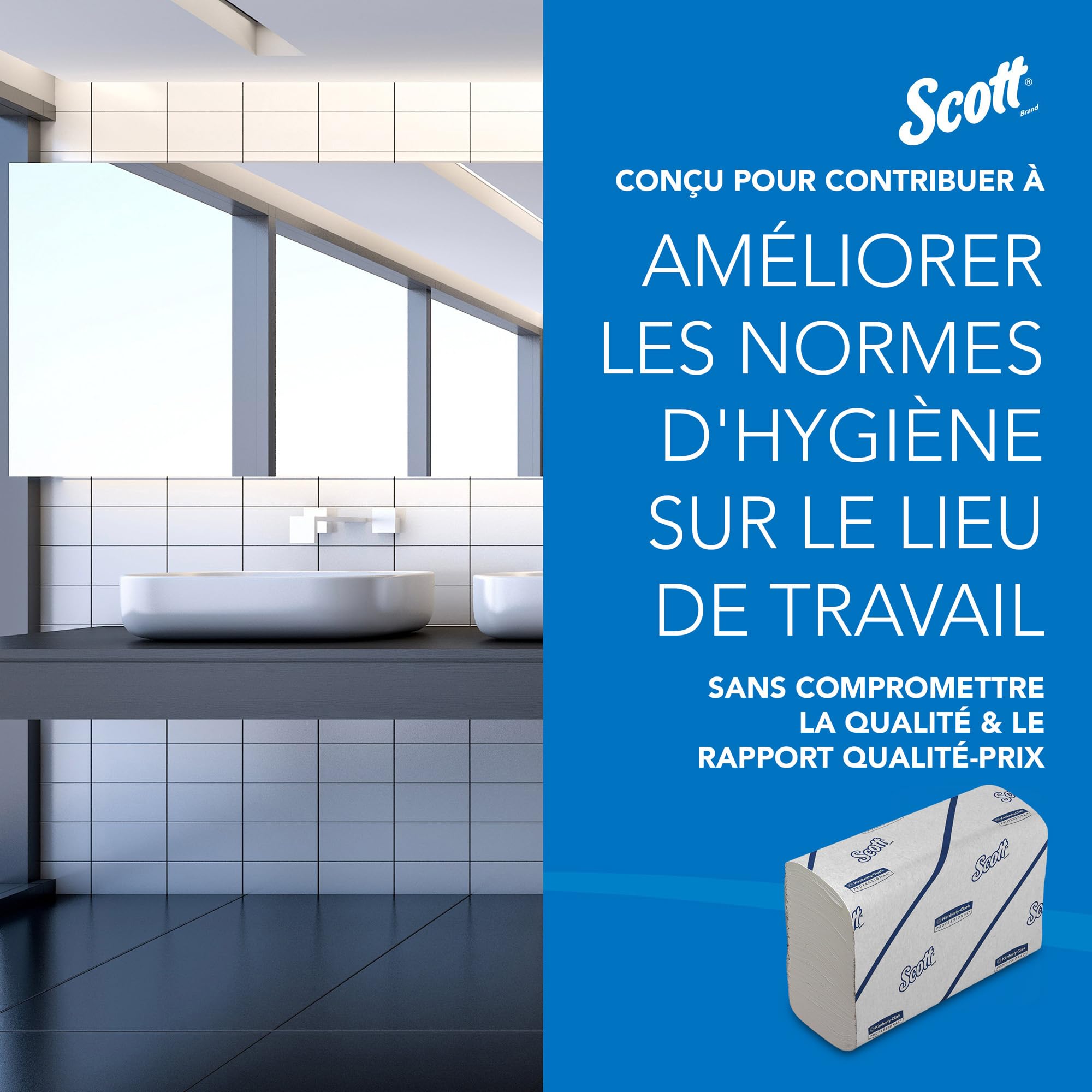 Scott Essential Essuie-mains Pliés en V, Papier Blanc, Doux, Résistants, Haute Absorption, Écoresponsables, 12 Clips x 220 Feuilles (2.640 Feuilles au Total), article 6636