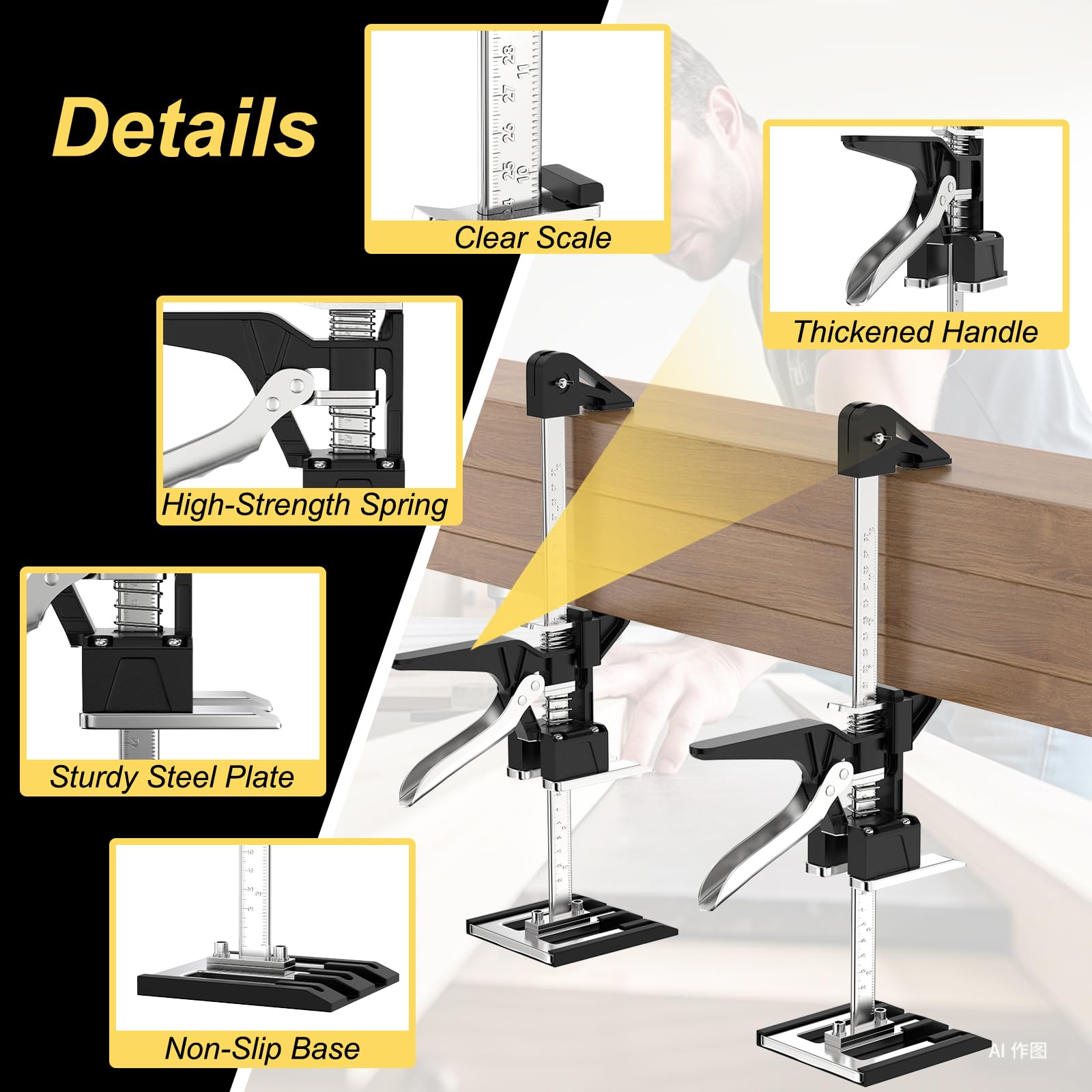 Verstellbare Wagenheberständer, 2 Stuks Werkbesparende armkrik, Handgereedschaplifter met Schaal Hefhoogte 23,6'', Hand Lifting Jack Tool Hefcapaciteit 360lbs