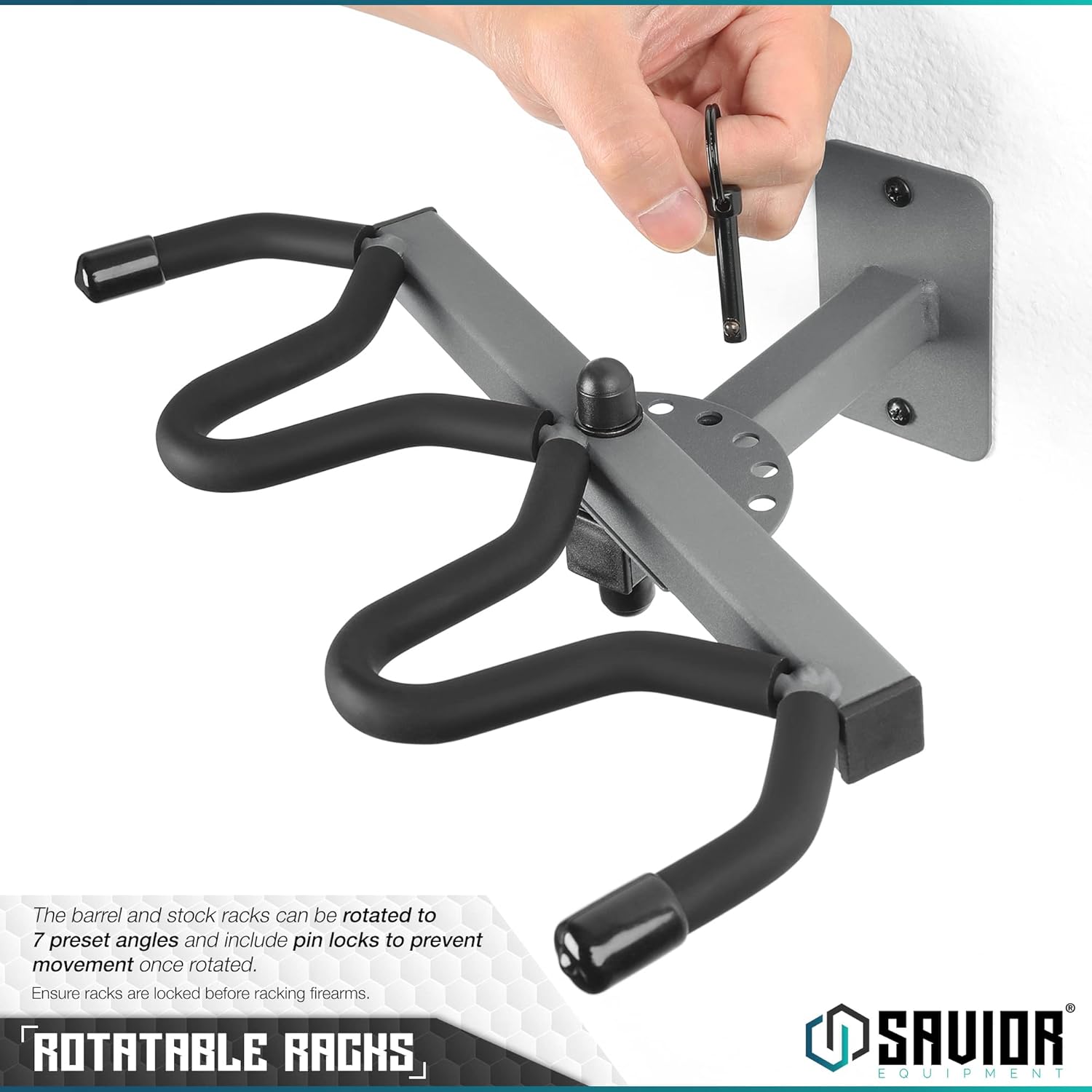 Savior Equipment Wall-Mount Rifle Rack Tactical Shotgun Carbine Firearm Free-Standing Gun Display Indoor Storage Rack - Heavy Duty Steel, Wide Angle Adjustment, 3-Slot Holds up to 75 Lbs
