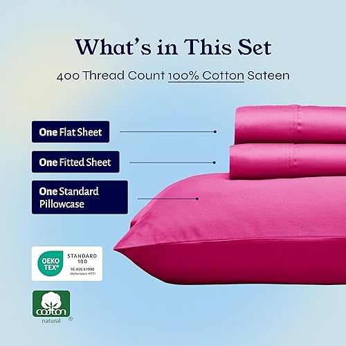 Vista 248 de Juego de sábanas de 400 hilos y 6 piezas, tamaño King, con 4 fundas de almohada, ropa de cama de 100 % algodón con tejido satinado, color azul 12