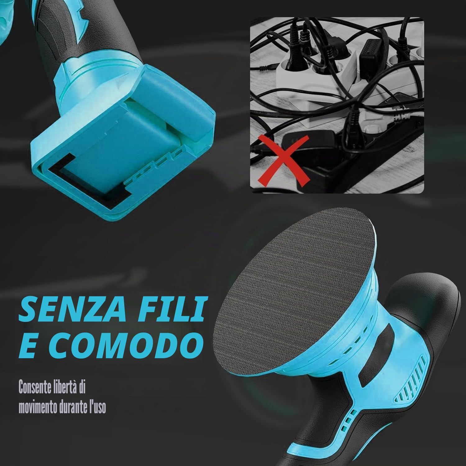 HERZO Lucidatrice a batteria 150 mm, tampone auto e lucidatrice, 6 velocità variabile, set di lucidatura auto, 2 batterie da 21 V 1,5 Ah, lucidatrice senza fili per la cura dell'auto, lucidatura, cera