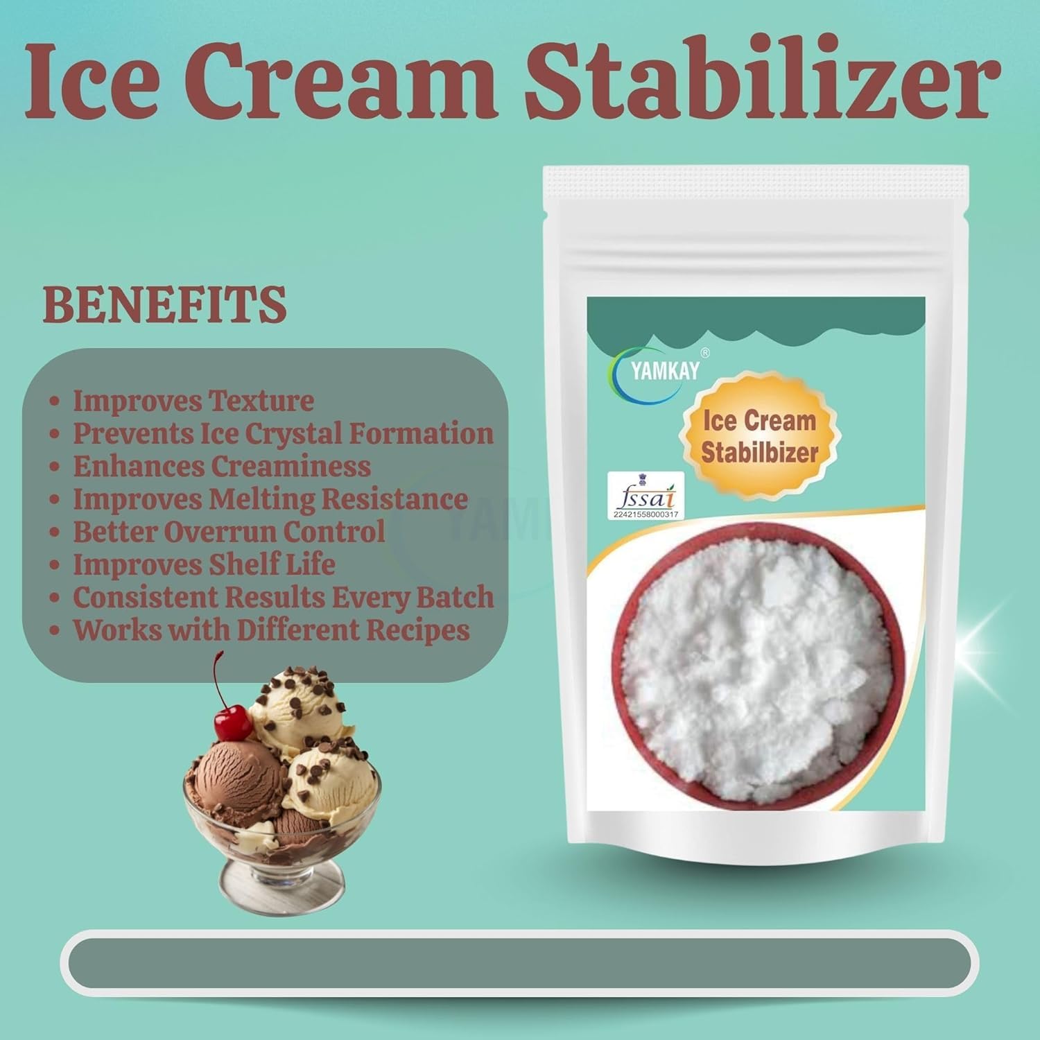 Yamkay Ice Cream Stabilizer Improves Texture and Prevents Crystals | Ice Cream Improver | Thickeners | Soft Baking | Dough Improver | Tasty And Delicious (1500 GM)