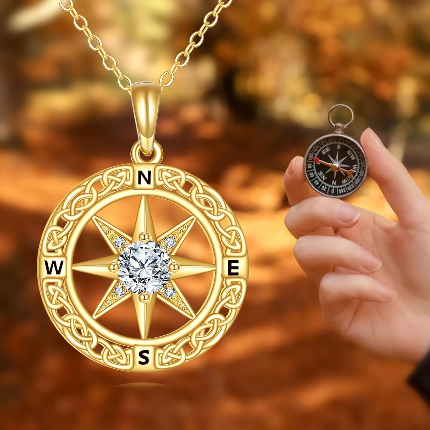 DOVRAN 10K/14K Solid Gold Compass Necklace Celtic Knot Pendant Graduation Friendship Talisman Travel Jewelry Gifts for Men Women - Image 6