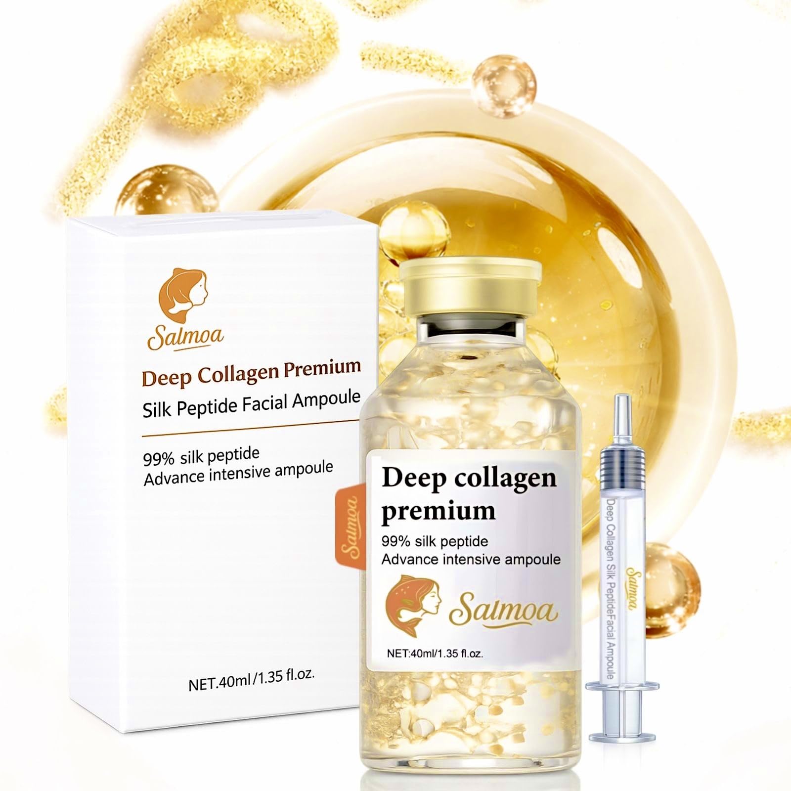 Silk Peptide Lifting Ampoule by Salmoa – Korean Anti‑Aging Serum with Collagen & 30 Peptides | Tightening, Firming, Wrinkle Repair | 72H Hydrating