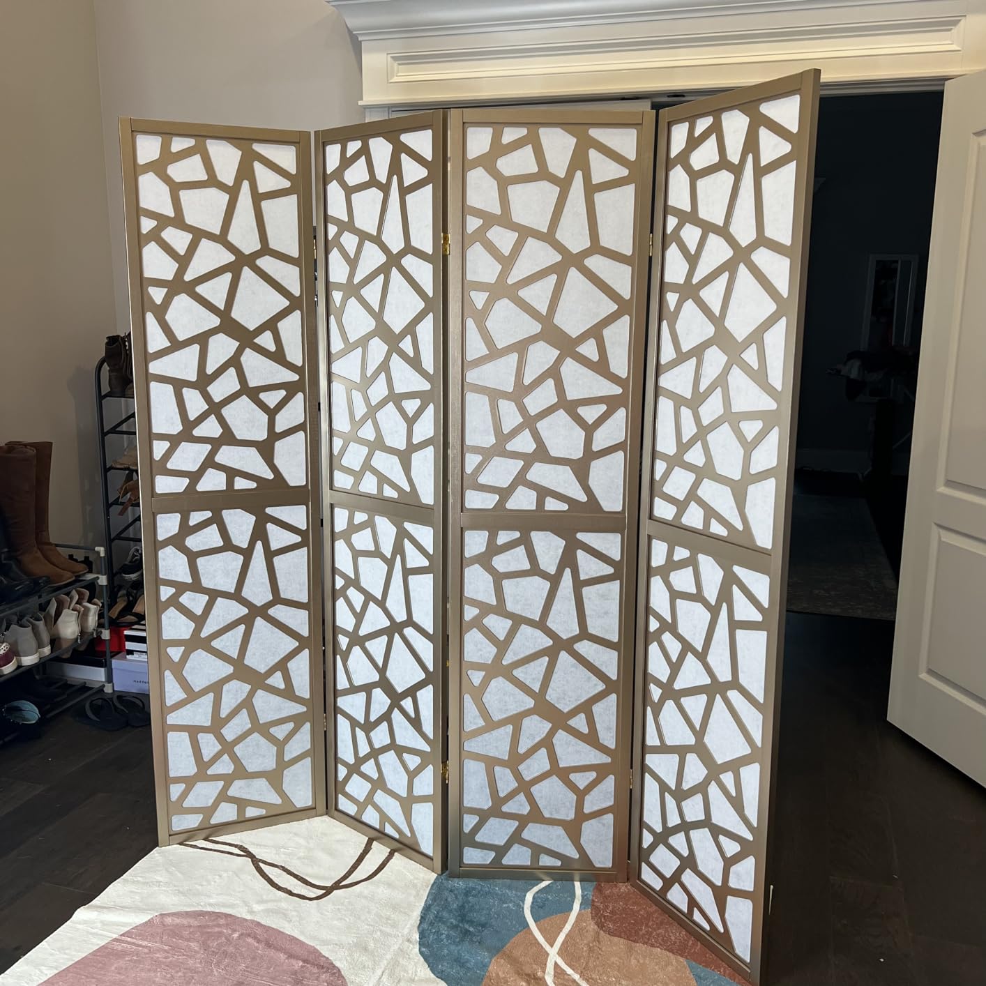 18/mo Finance Roundhill Furniture Giyano 4 Panel Screen Room Divider, White Buy Now, Pay Later