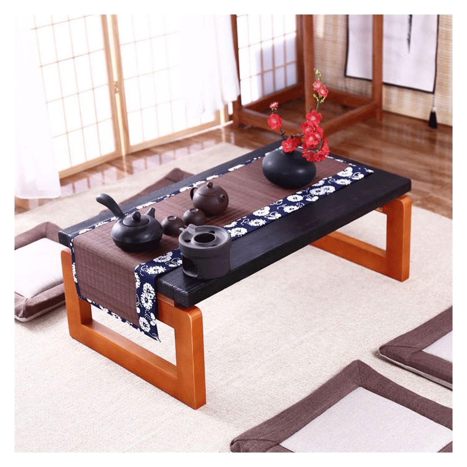 Table basse pliante en bois au sol 60x40cm pour repas et café