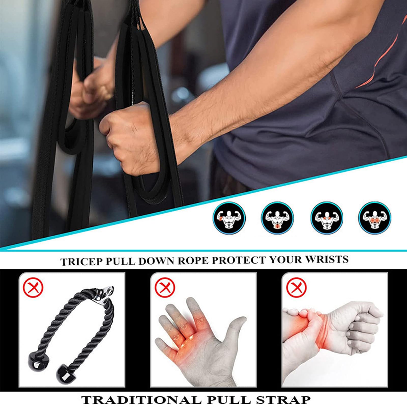 Corde Triceps En Néoprène Pour Poulie, Attache De Câble, Deux Longueurs, Prise Confortable, Pour Salle De Sport