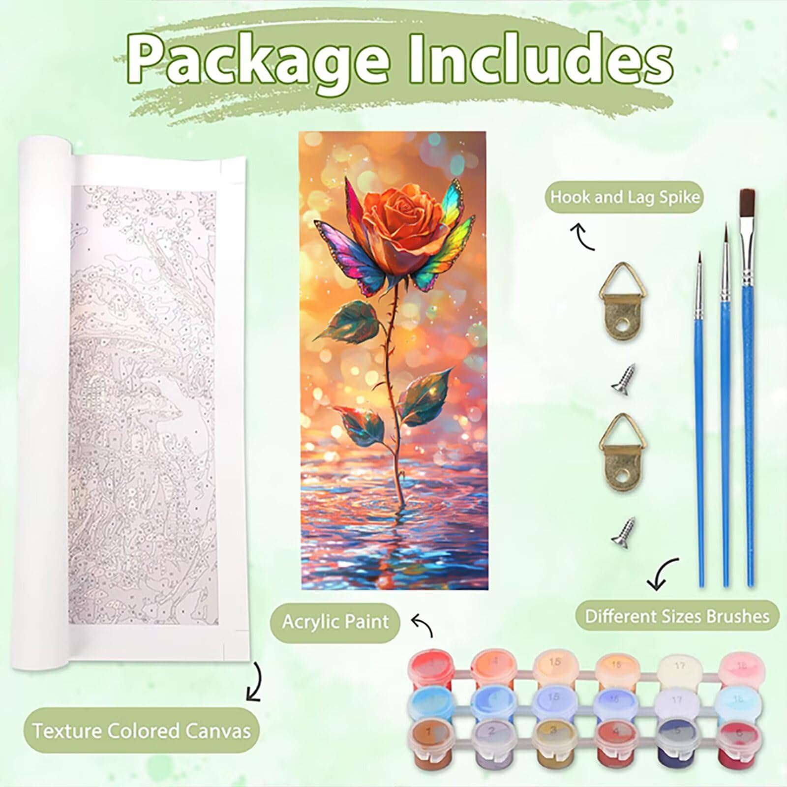 Malen Nach Zahlen 50x150cm Leinwand Schmetterling Malen Nach Zahlen Erwachsene mit Ohne Rahmen, DIY Kreativ Set für Erwachsene mit Pinseln und Acrylfarbe, Zimmer Deko Rose Landschaft Geschenk, P0M-629