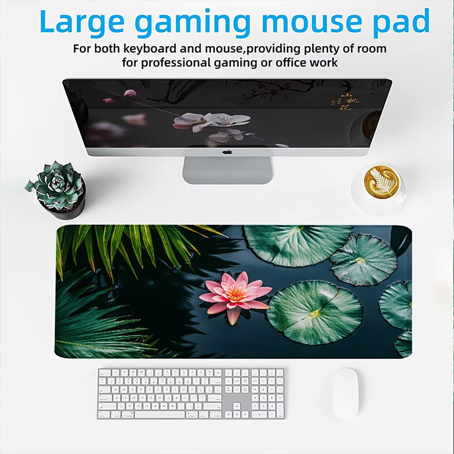 Podkładka pod mysz AAA XXL 1200 x 600 mm duża mata na biurko szyta krawędź wodoodporna antypoślizgowa, laptop poprawia precyzję i prędkość. do gier, komputera, komputera, lotosu jezioro w0w-773