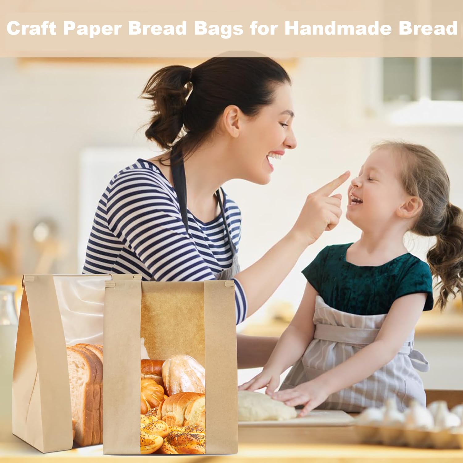 Paquete de 60 bolsas de papel para pan casero, bolsas de pan de masa madre con tira de estaño, bolsas grandes de panadería con ventana