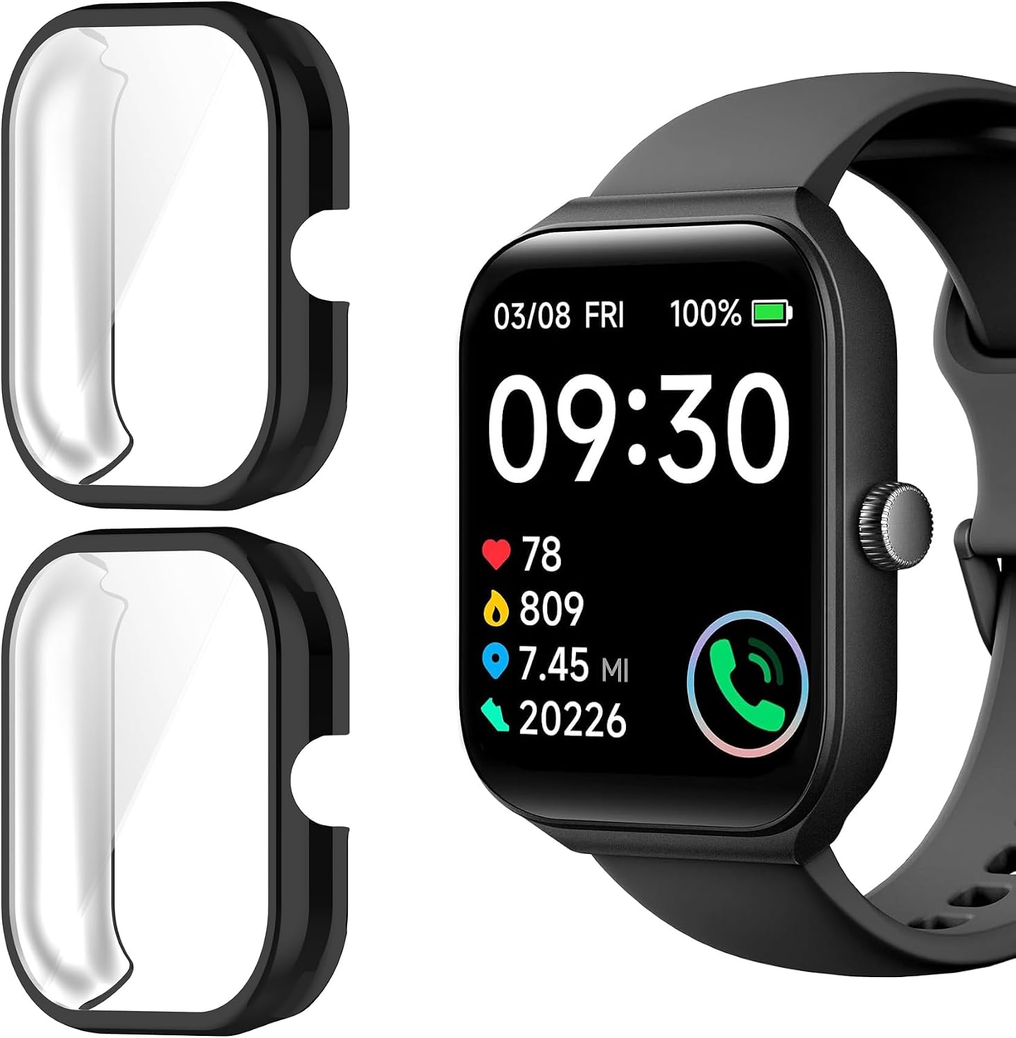 Compatible for TOOBUR IDW16 Smart Watch Case, Lamshaw Soft Slim TPU All Around Protective Shell Anti-Scratch Bumper Cover Case Compatible for TOOBUR IDW16/Faweio IDW16 Smart Watch (Black+Black)