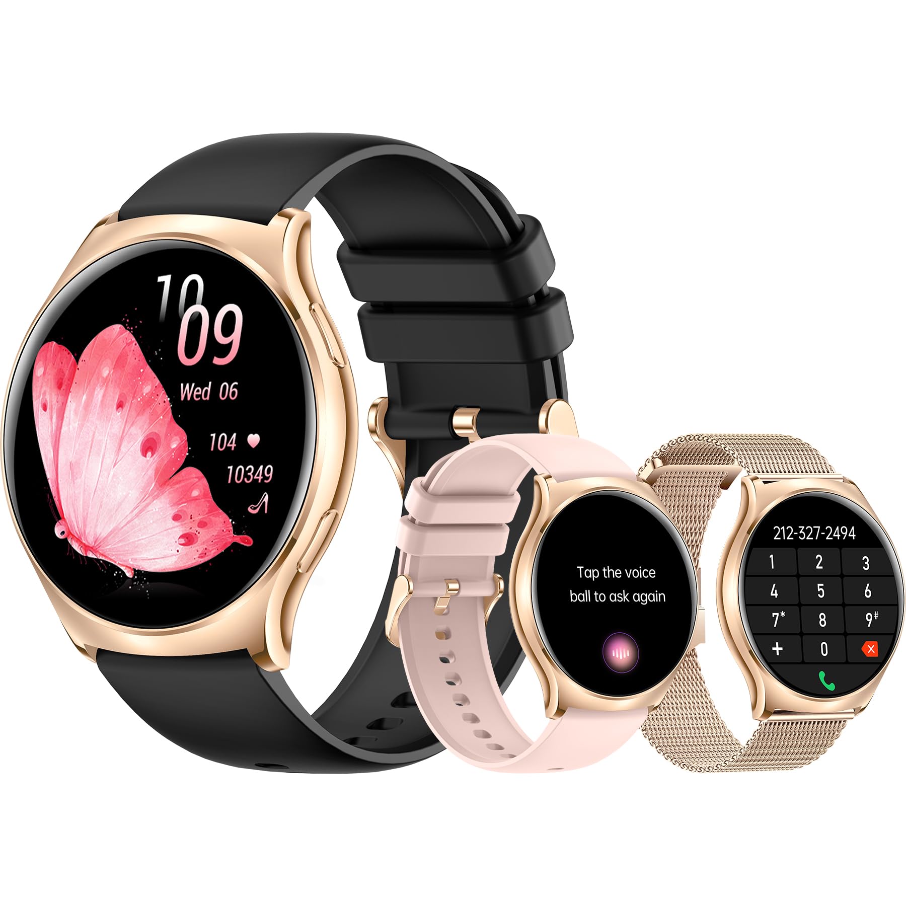 Smart Watches for Women (Answer/Make Calls)1.43AMOLED Ladies Smart Watch for Android Phones and iOS Fitness Tracker Watch with Heart Rate/Sleep Monitor/Waterproof/100+Sport Modes/AI Vioce,Gold Watches