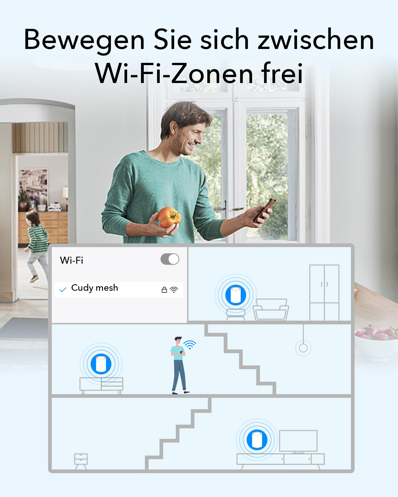 Cudy AX3000 WiFi 6 Mesh WLAN System – ersetzt Router und Extender, deckt bis zu 270 m² ab, 2,5 G WAN Port, unterstützt Ethernet-Backhaul, VPN & Sicherheit, M3000 3-Pack Mesh Set
